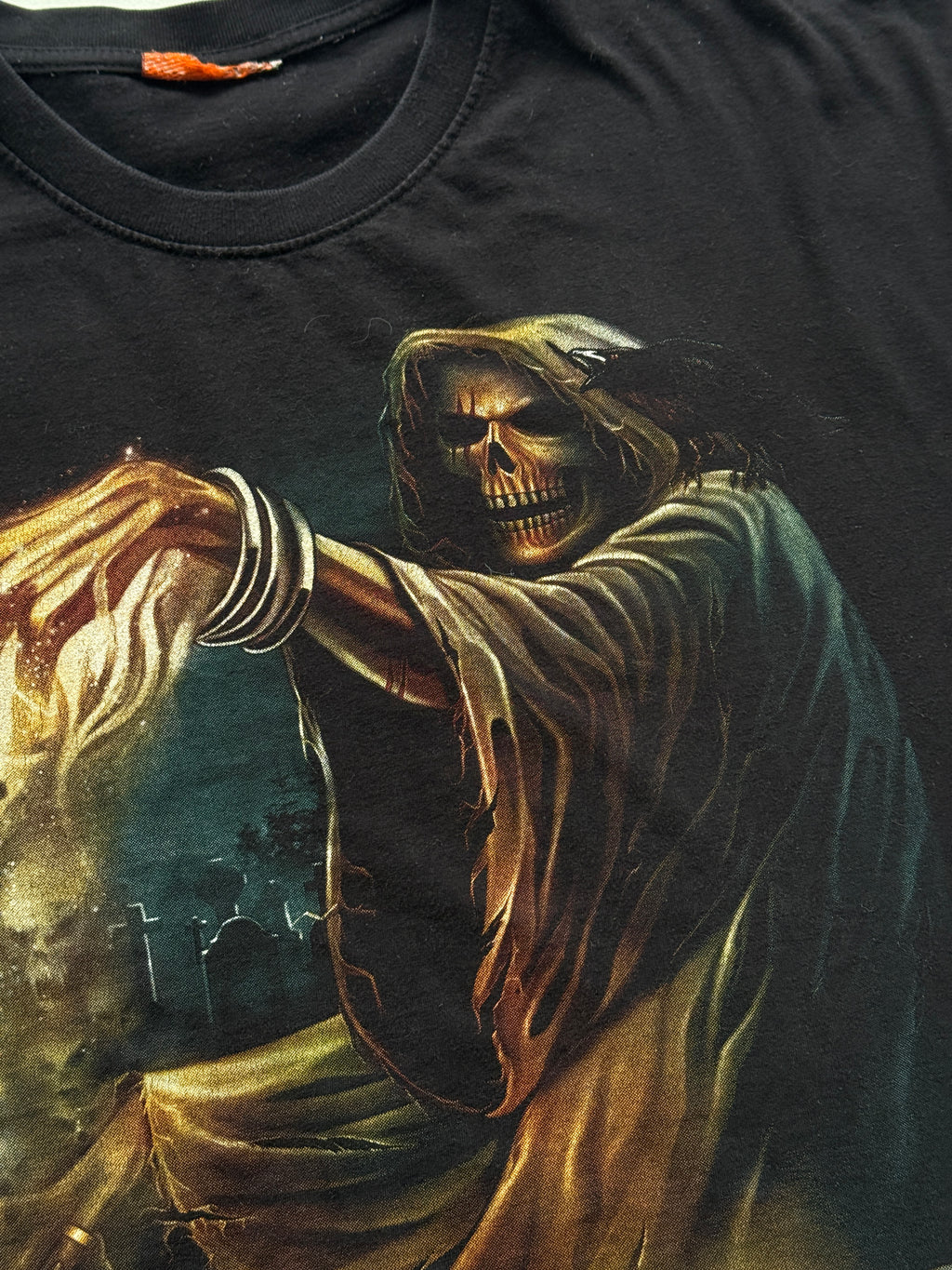 Black Grim Reaper 00's Vintage Y2K Graphic Metal T-Shirt - Large
