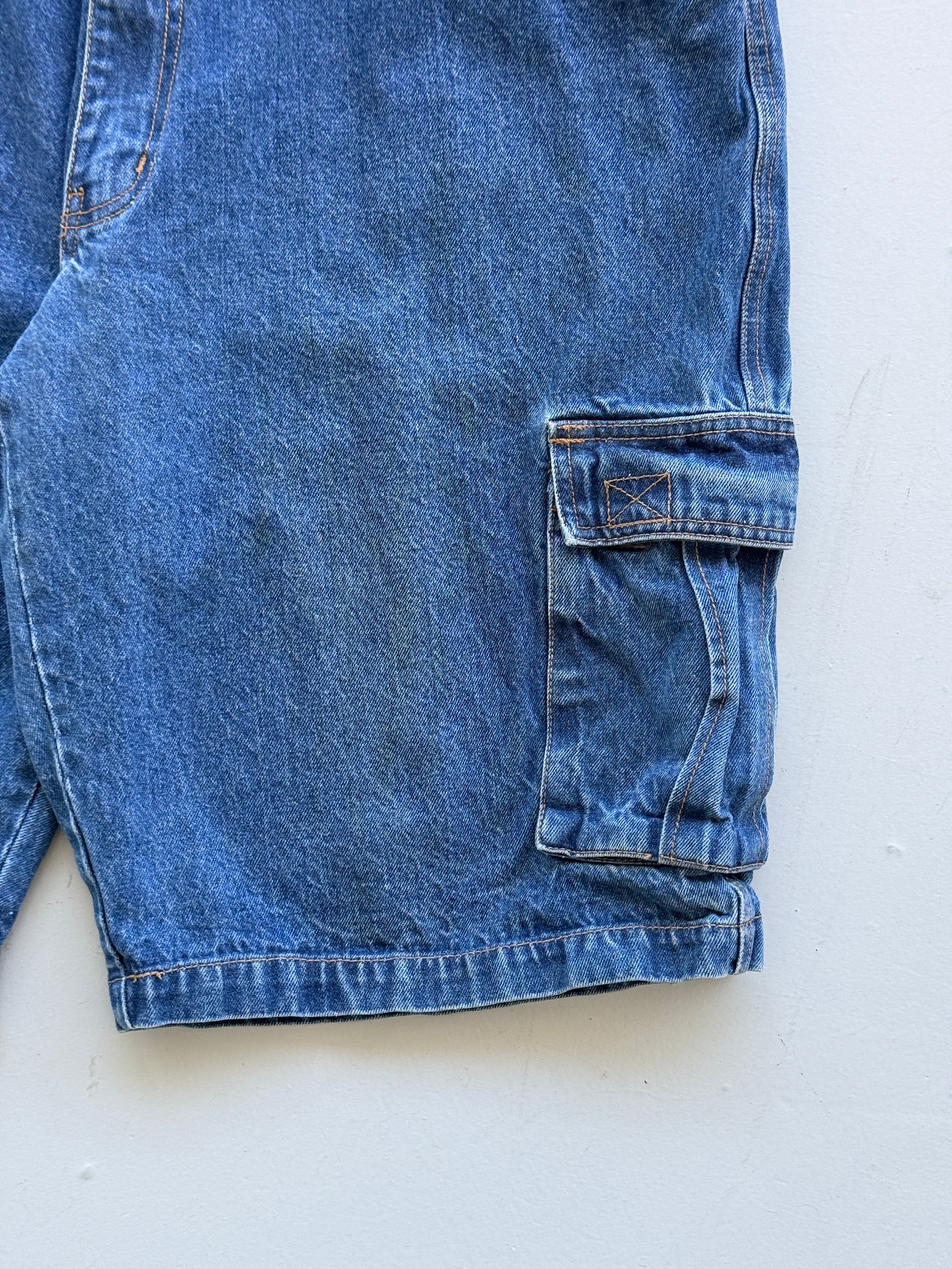 Mid Blue Noiz 00's Vintage Y2K Baggy Hip Hop Cargo Denim Shorts - W38 x L11
