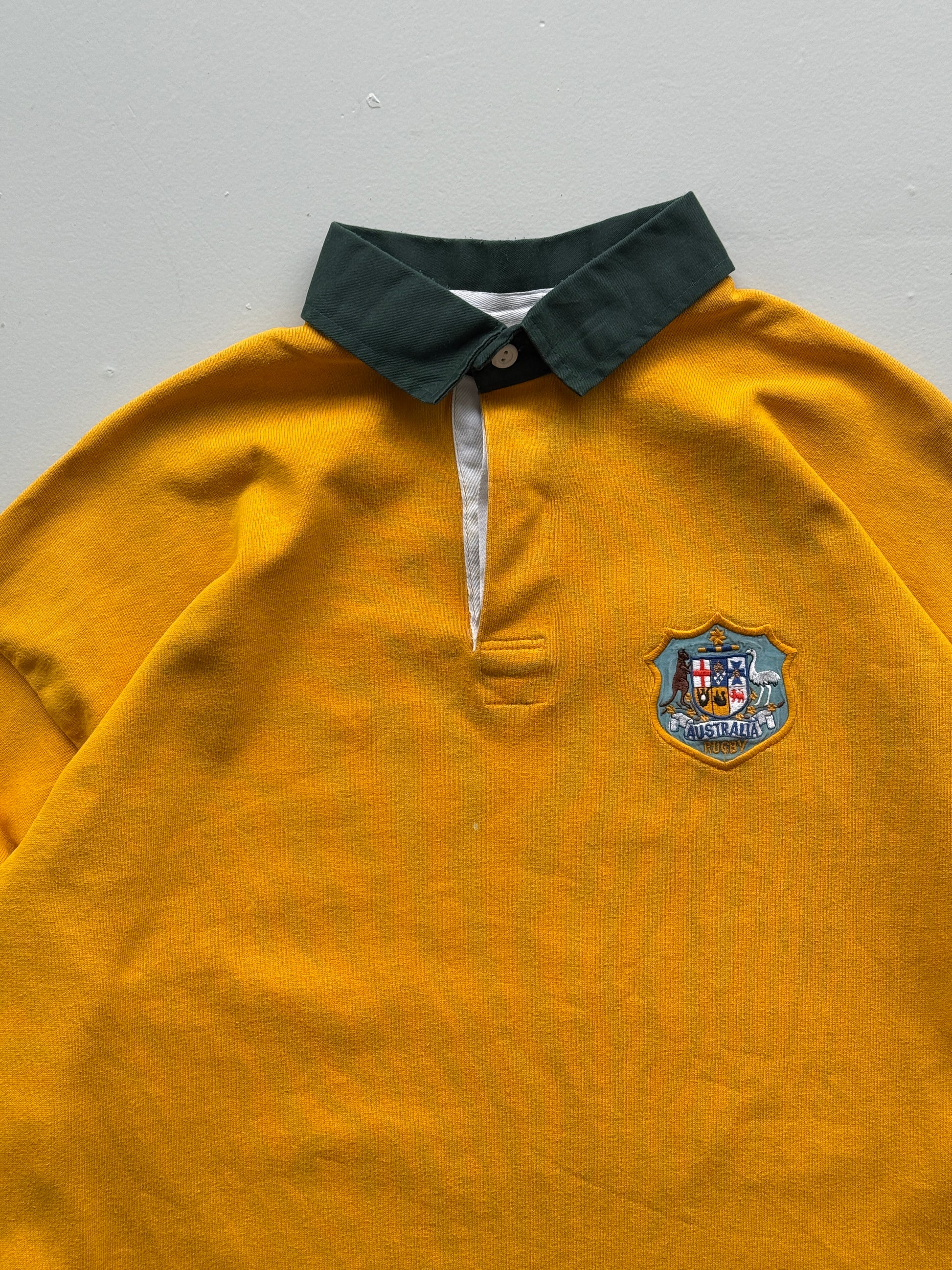 Yellow Australian Rugby 90's Vintage Long Sleeve Rugby Jersey Polo - Large