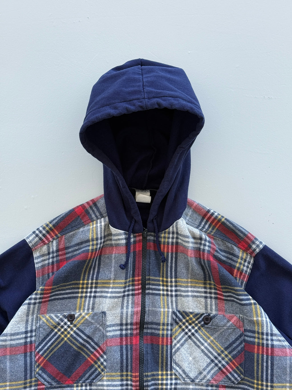 Navy Blue The Mix 90's Vintage Raver Chequered Shirt Hoodie - XL