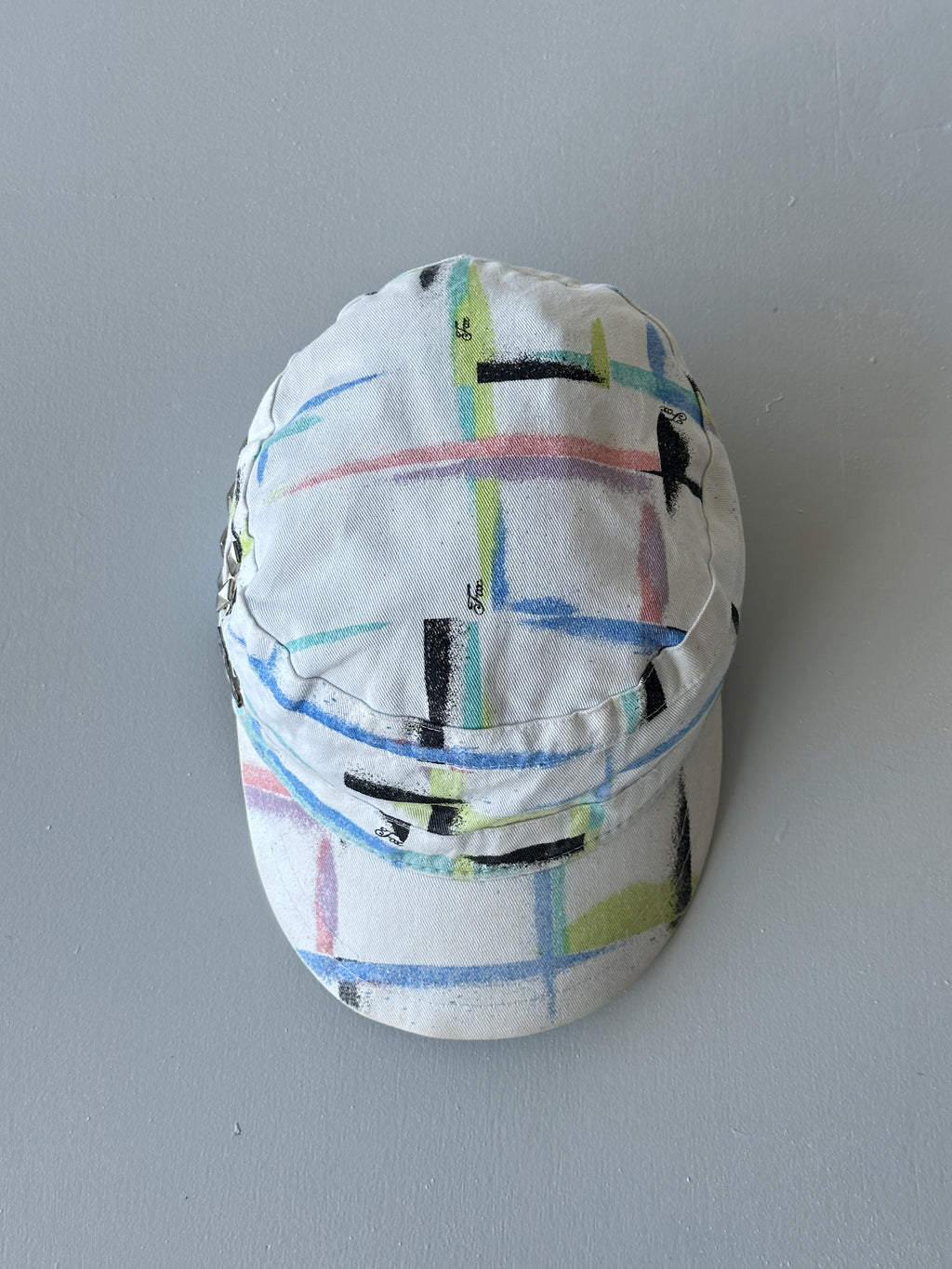 FOX White Studded Y2K Cadet Cap Military Style 00's Grunge Aesthetic