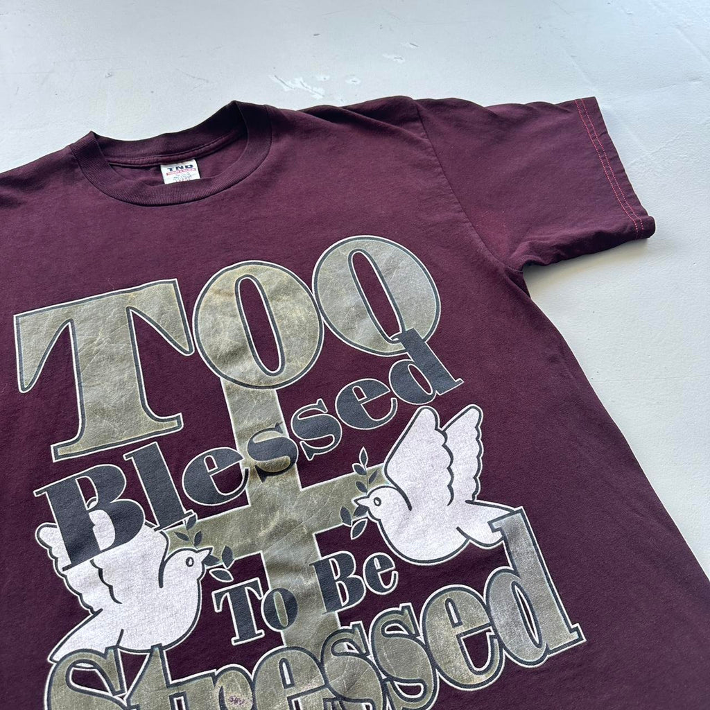Burgundy Over-dyed Religious Slogan Vintage 90's T-shirt - Large