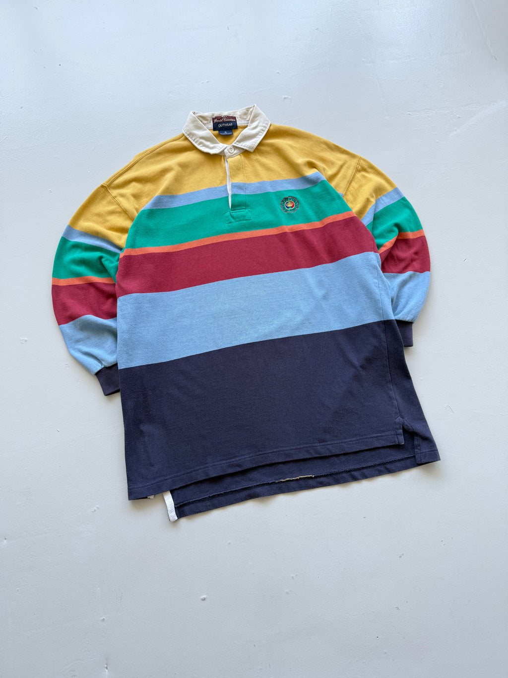 Daniel Cremieux Multistripe 90's Vintage Long Sleeve Rugby Polo - Large