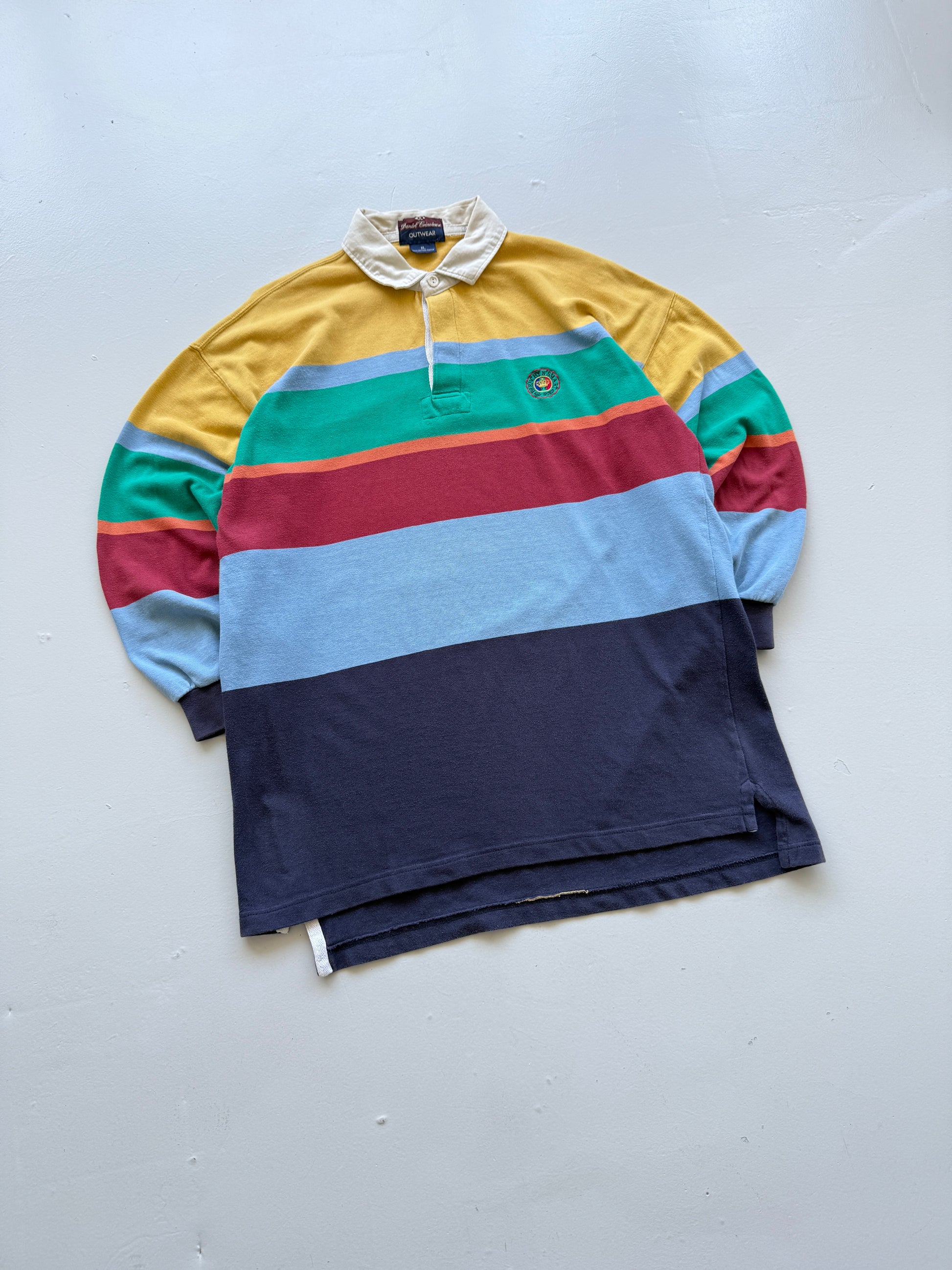Daniel Cremieux Multistripe 90's Vintage Long Sleeve Rugby Polo - Large