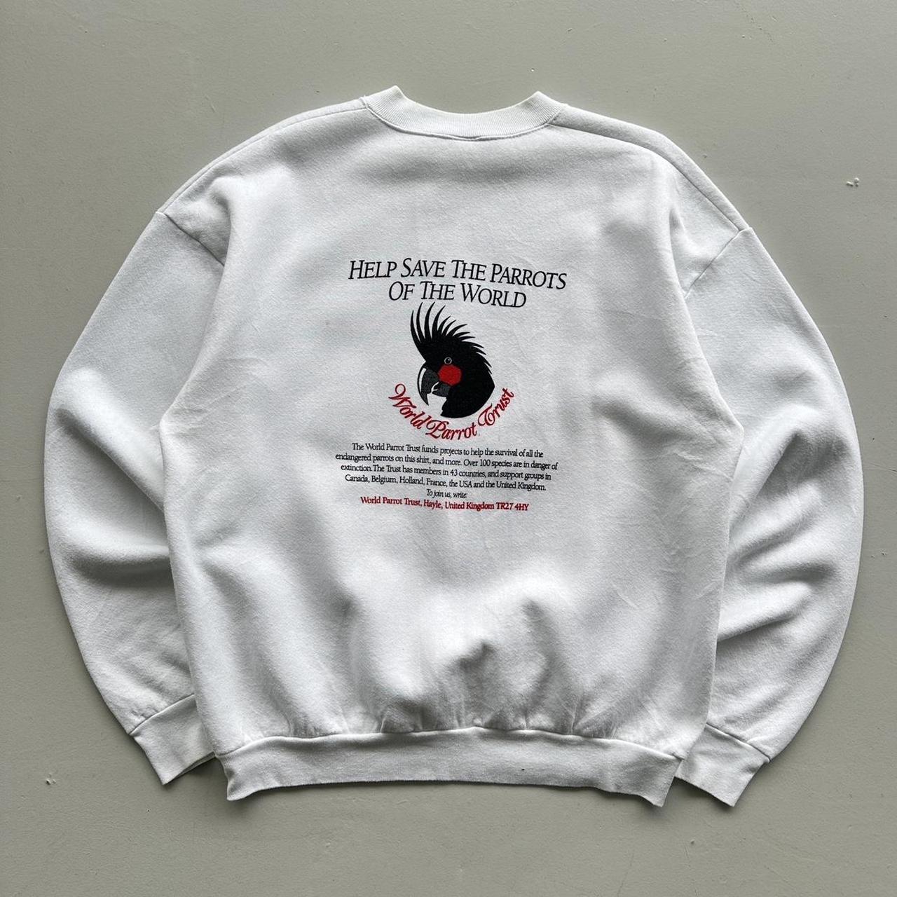 White Save the Parrots 90’s Vintage Graphic Sweatshirt - XL
