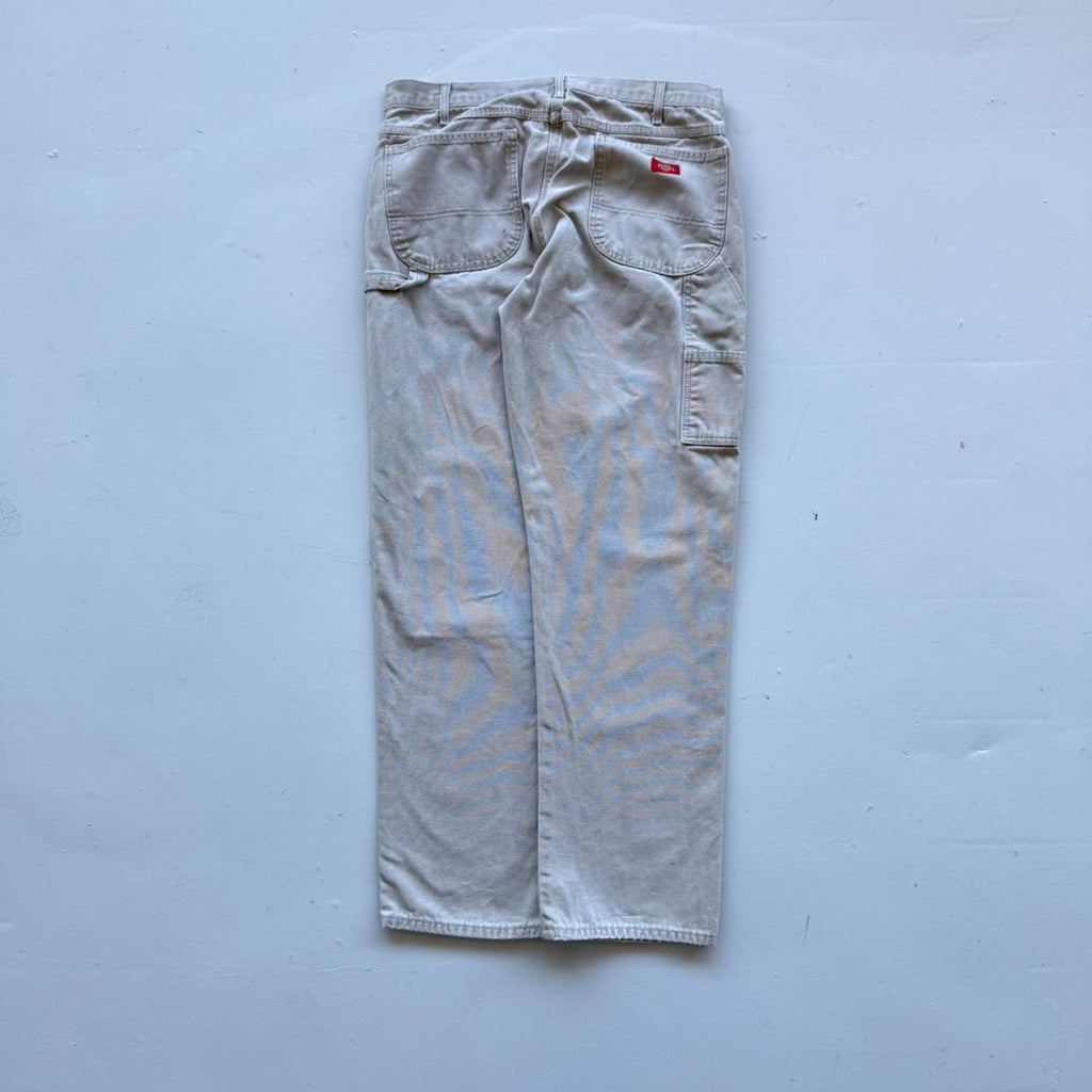 Cream Dickies Wide Leg 90's Thrashed Vintage Carpenter Trousers - 34” x 32”