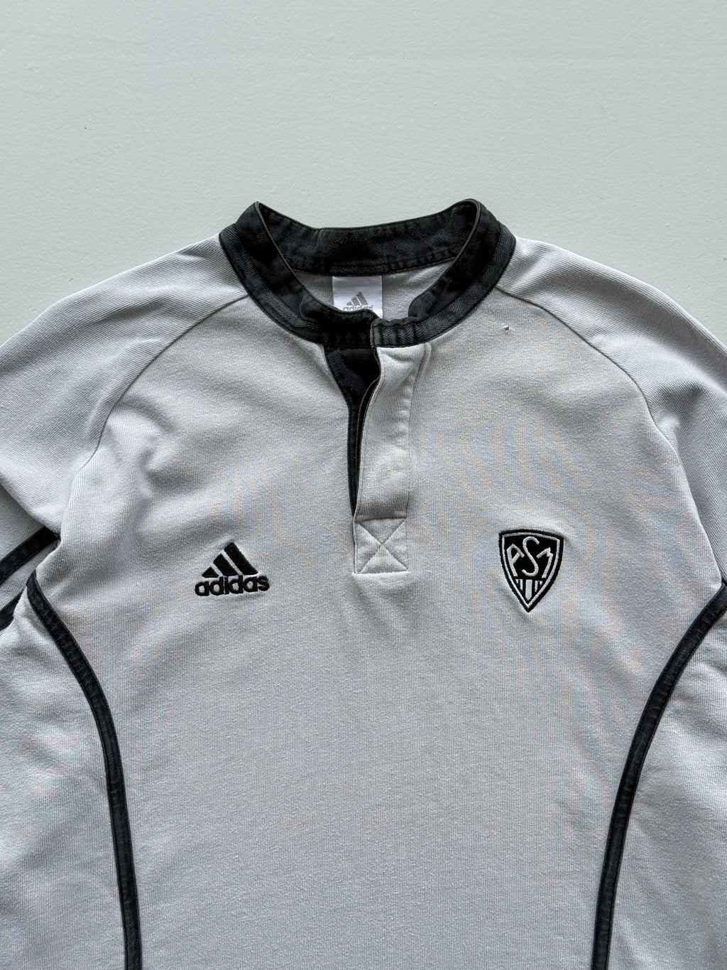 Grey ASM Adidas 00's Vintage Long Sleeve Rugby Polo Training Jersey - Medium