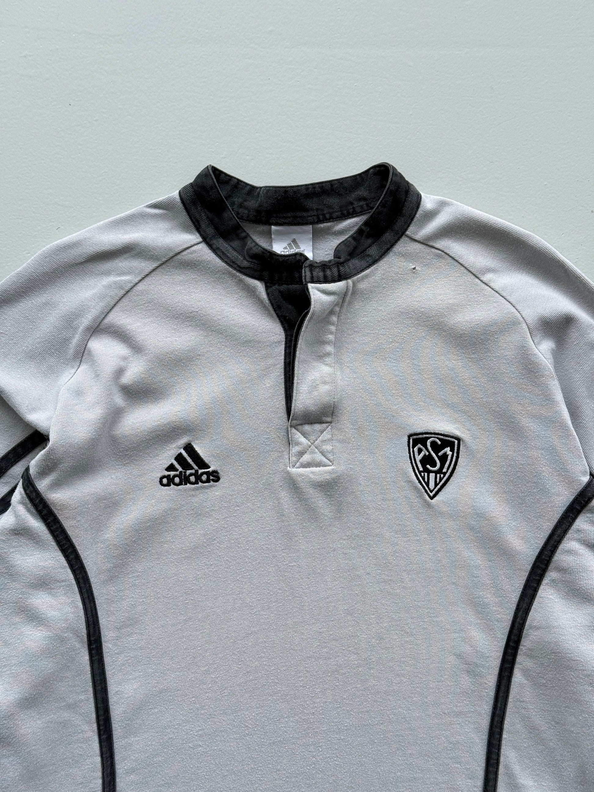 Grey ASM Adidas 00's Vintage Long Sleeve Rugby Polo Training Jersey - Medium