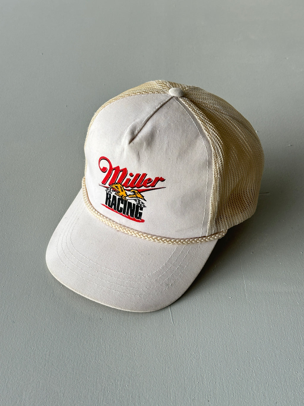 White / Cream Miller Racing 90's Vintage Mesh SnapBack Trucker Cap