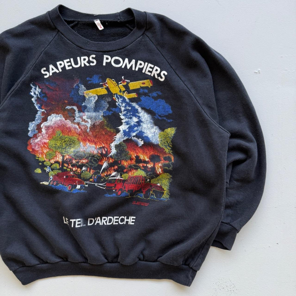 Black French Fire Fighters 90s Vintage Graphic Sweatshirt - XS Mens Womens 8