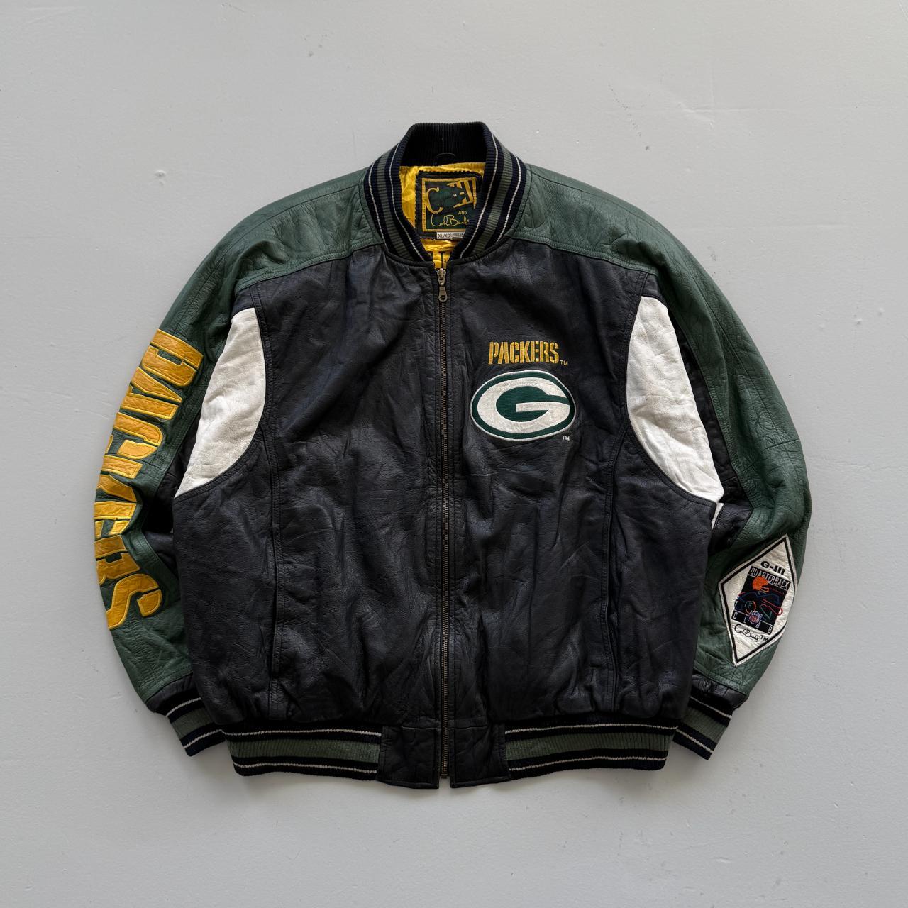 Black Carl Banks Green Bay Packers 90s Leather Bomber Jacket - XL