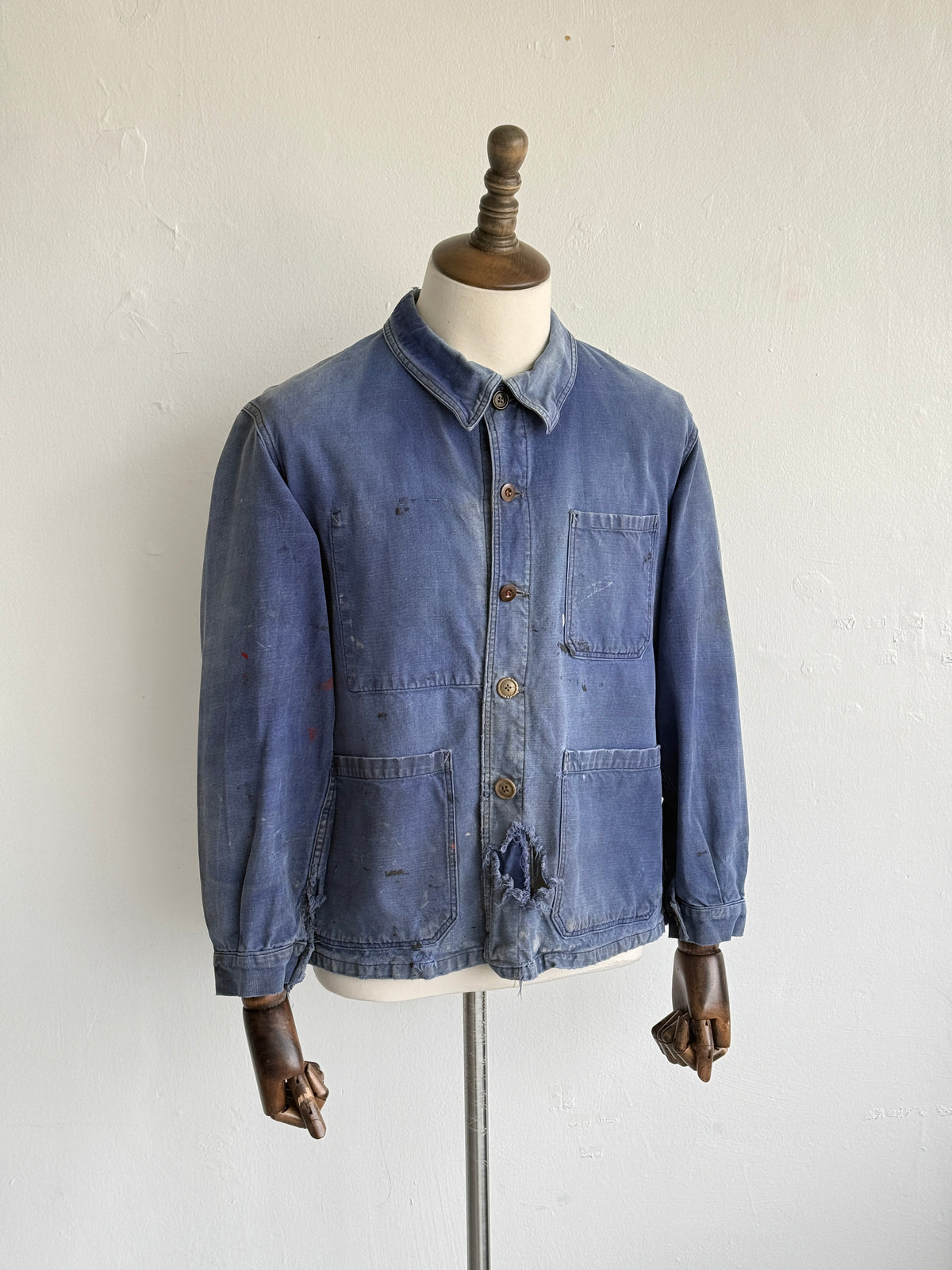 Thrashed Blue French 1950's Vintage Workwear Chore Jacket CH512 - XS/S