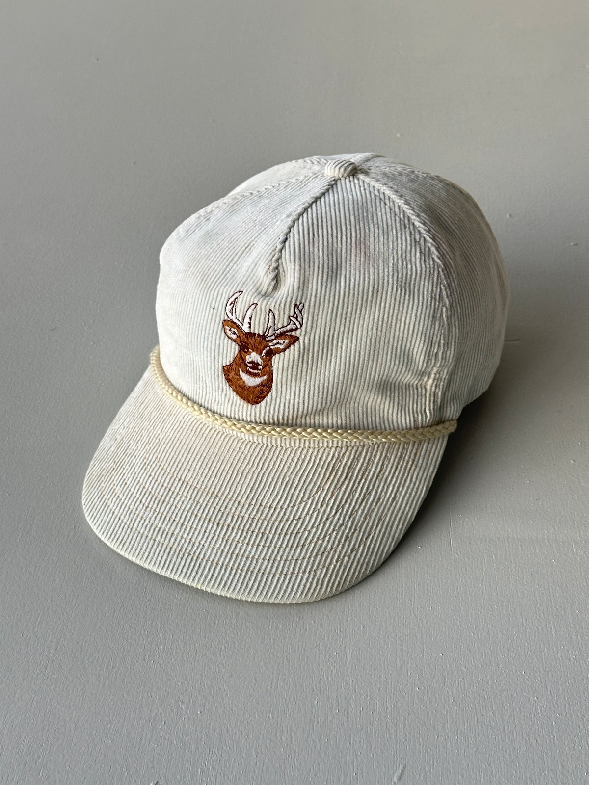 Cream Deer Stag Corduroy 80's Vintage SnapBack Trucker Cap