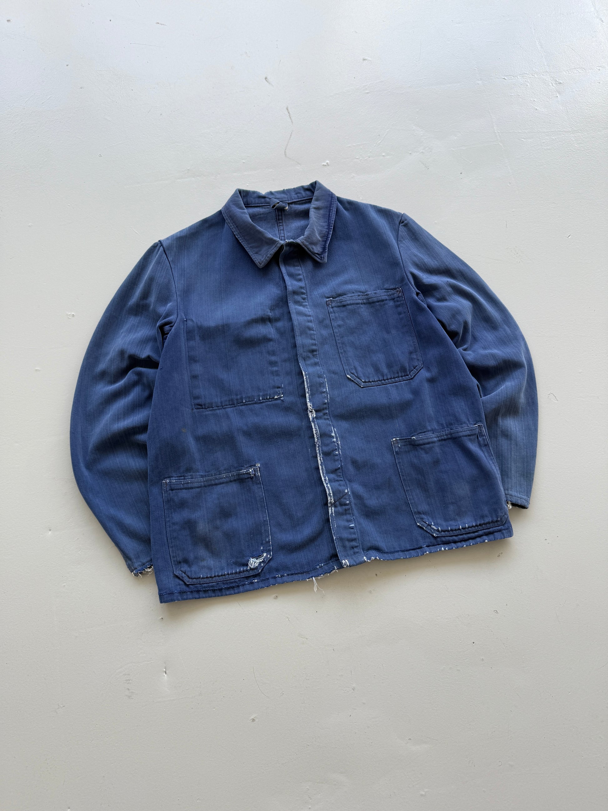 Thrashed Blue French Vintage Workwear Chore Jacket CH364 - Small