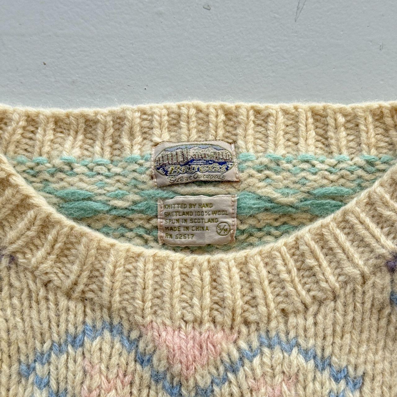 Cream Western Inspired Shetland Heavy Knit 80's Woollen Jumper - Small