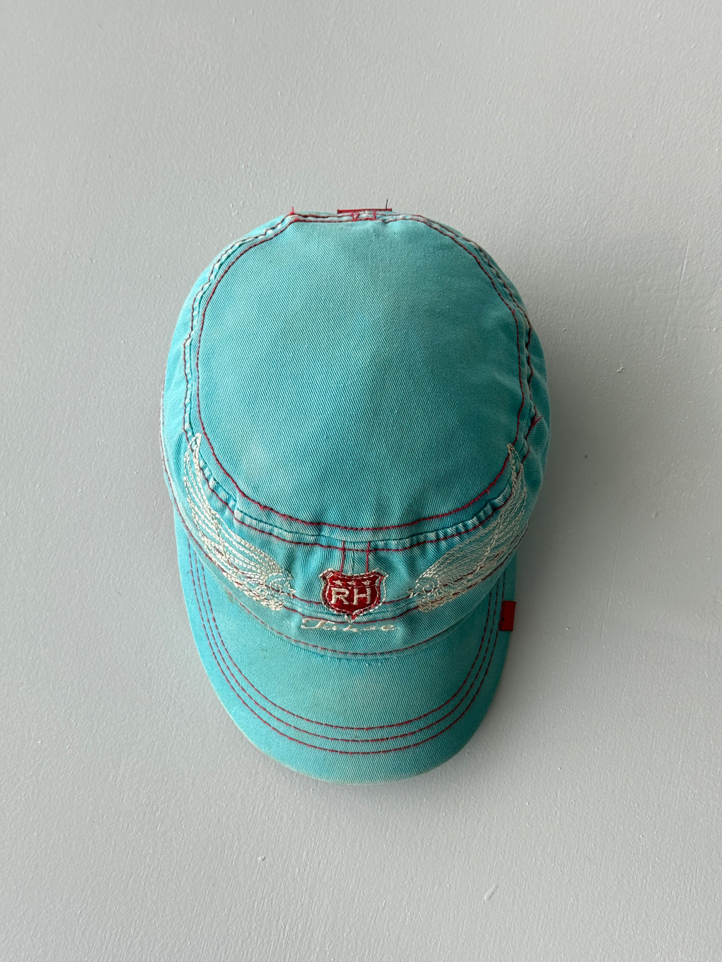 Aqua Blue Tahoe Y2K Cadet Cap Military Style 00's Grunge Aesthetic