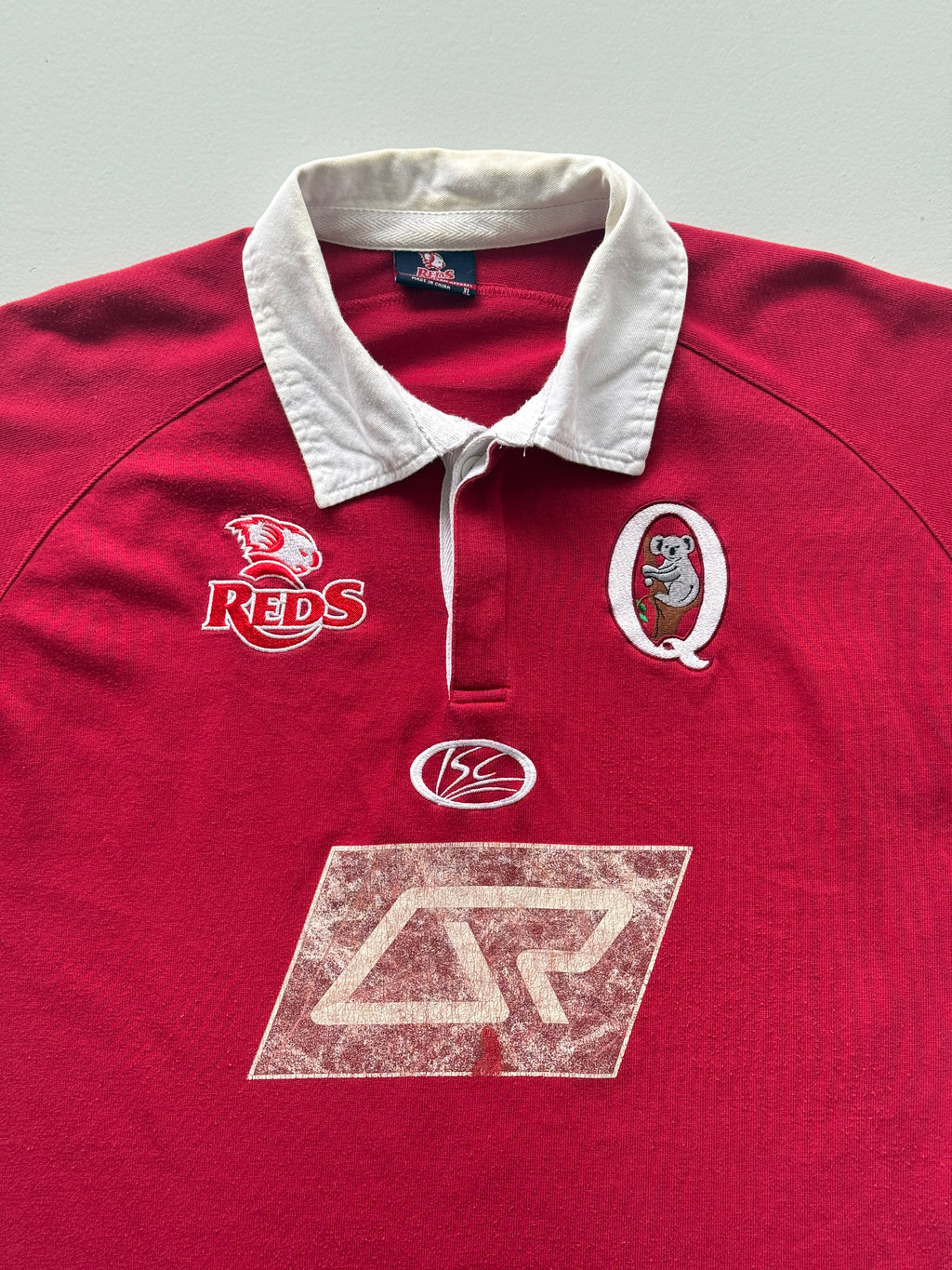 Red Queensland Reds 00's Vintage Short Sleeve Rugby Polo Jersey - Large