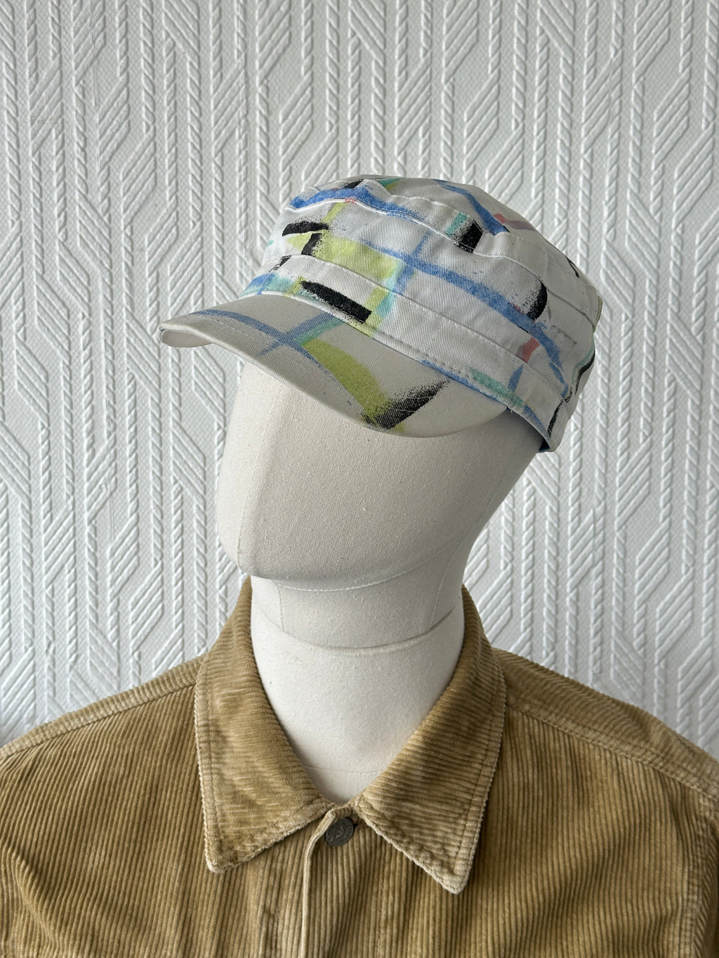 FOX White Studded Y2K Cadet Cap Military Style 00's Grunge Aesthetic