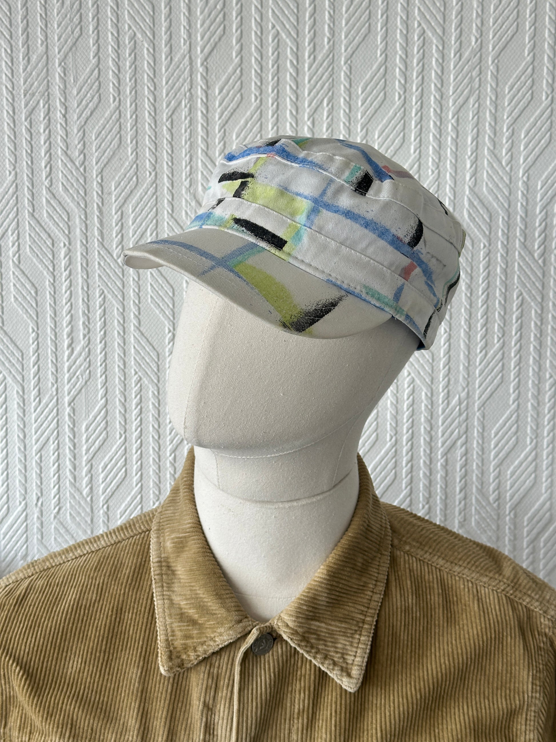 FOX White Studded Y2K Cadet Cap Military Style 00's Grunge Aesthetic