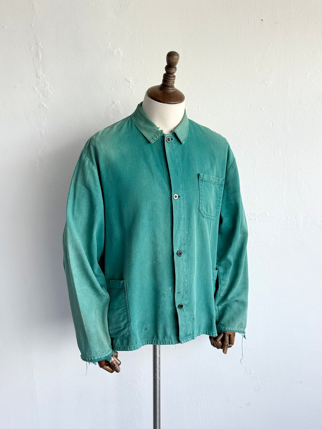 Thrashed Turquoise French 1960's Vintage Workwear Chore Jacket CH488 - XL