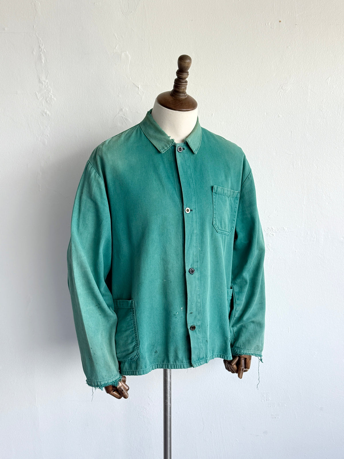 Thrashed Turquoise French 1960's Vintage Workwear Chore Jacket CH488 - XL