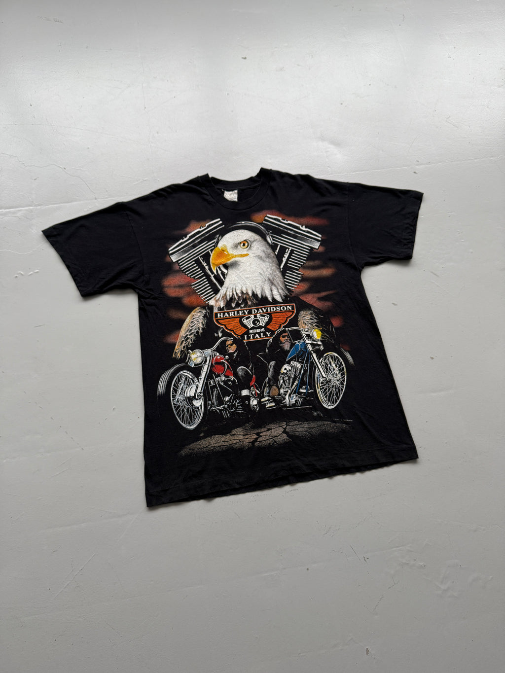 Black Italian Harley Davidson Vintage T-Shirt 90's - Large