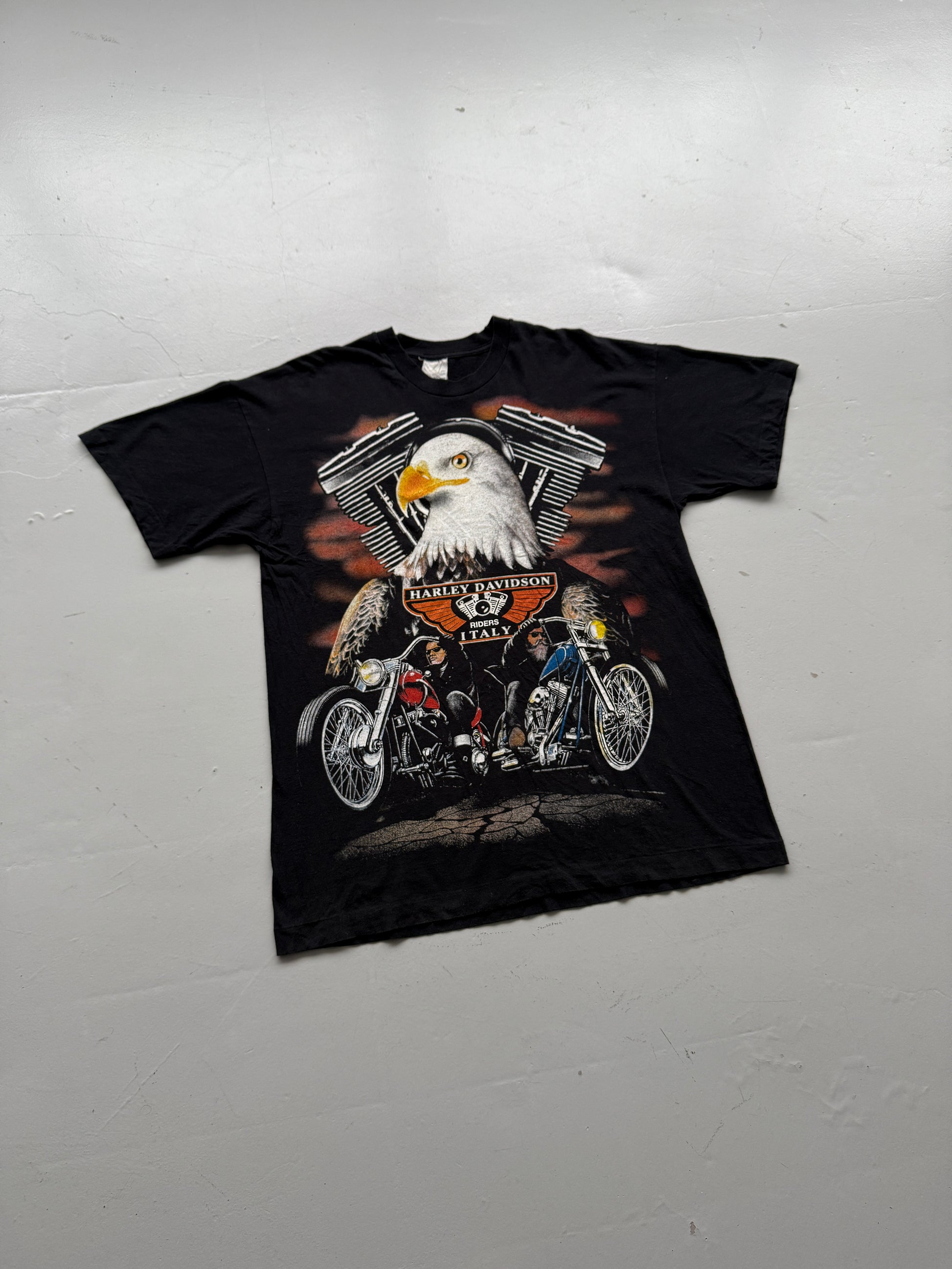 Black Italian Harley Davidson Vintage T-Shirt 90's - Large