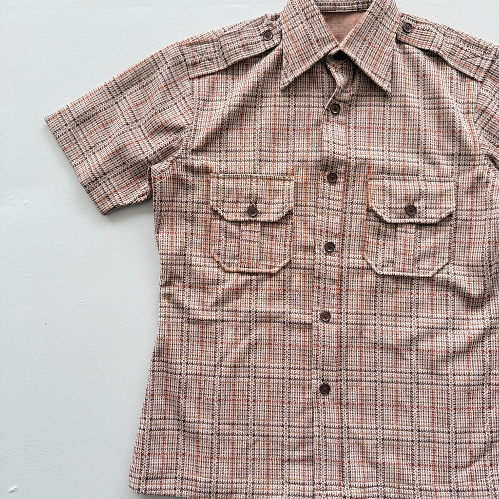 Brown Checkered Vintage 70's Shirt - Medium