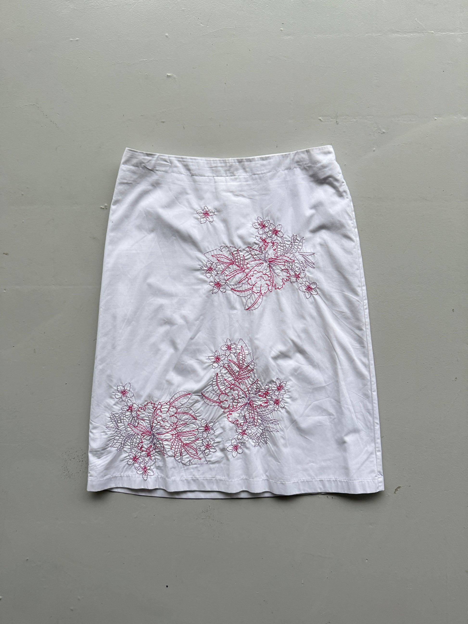 White Oasis 00's Vintage Y2K Embroidered Summer Pencil Skirt - UK 14