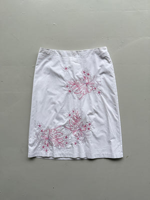 White Oasis 00's Vintage Y2K Embroidered Summer Pencil Skirt - UK 14