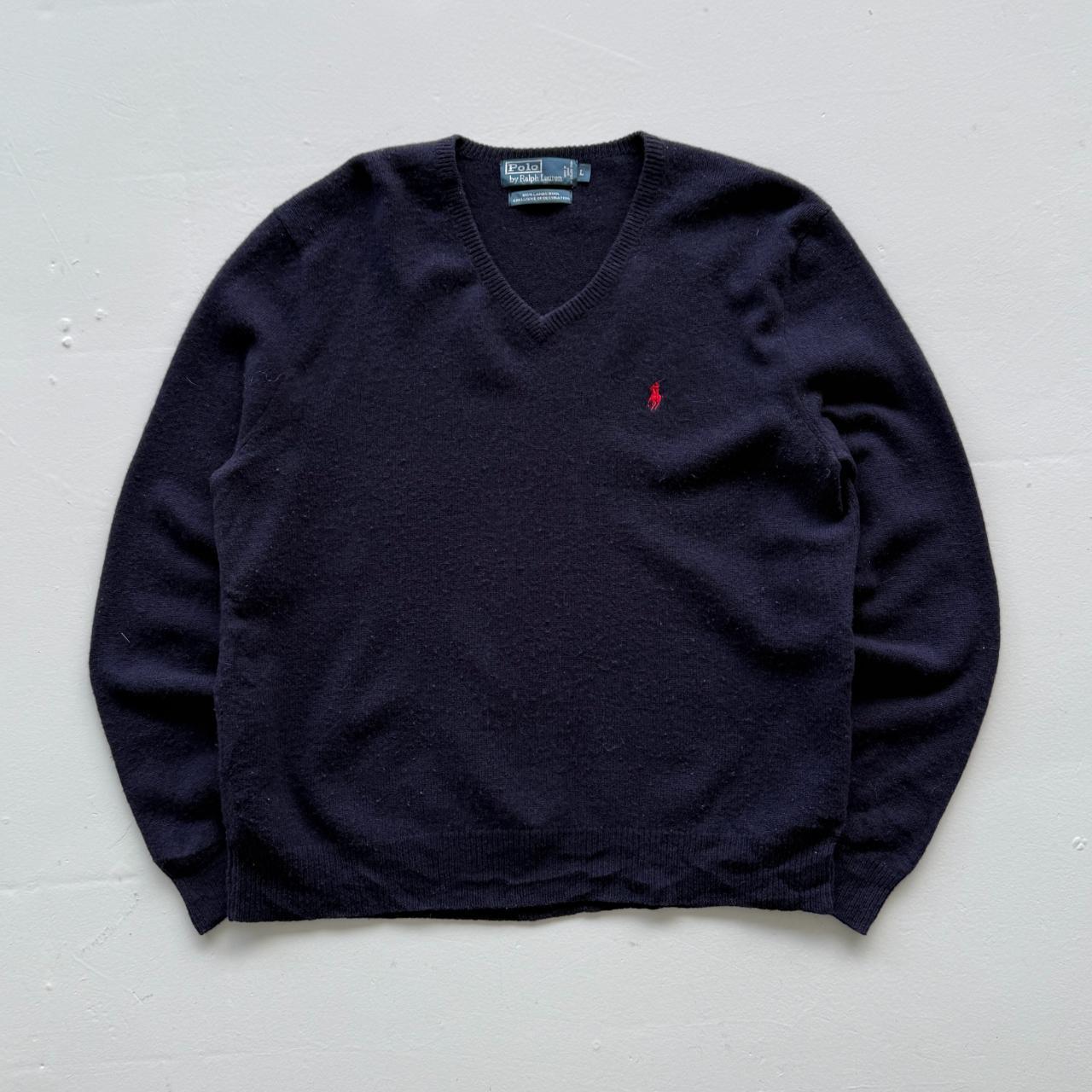 Navy Lambswool Polo Ralph Lauren Vintage Sweatshirt - Large