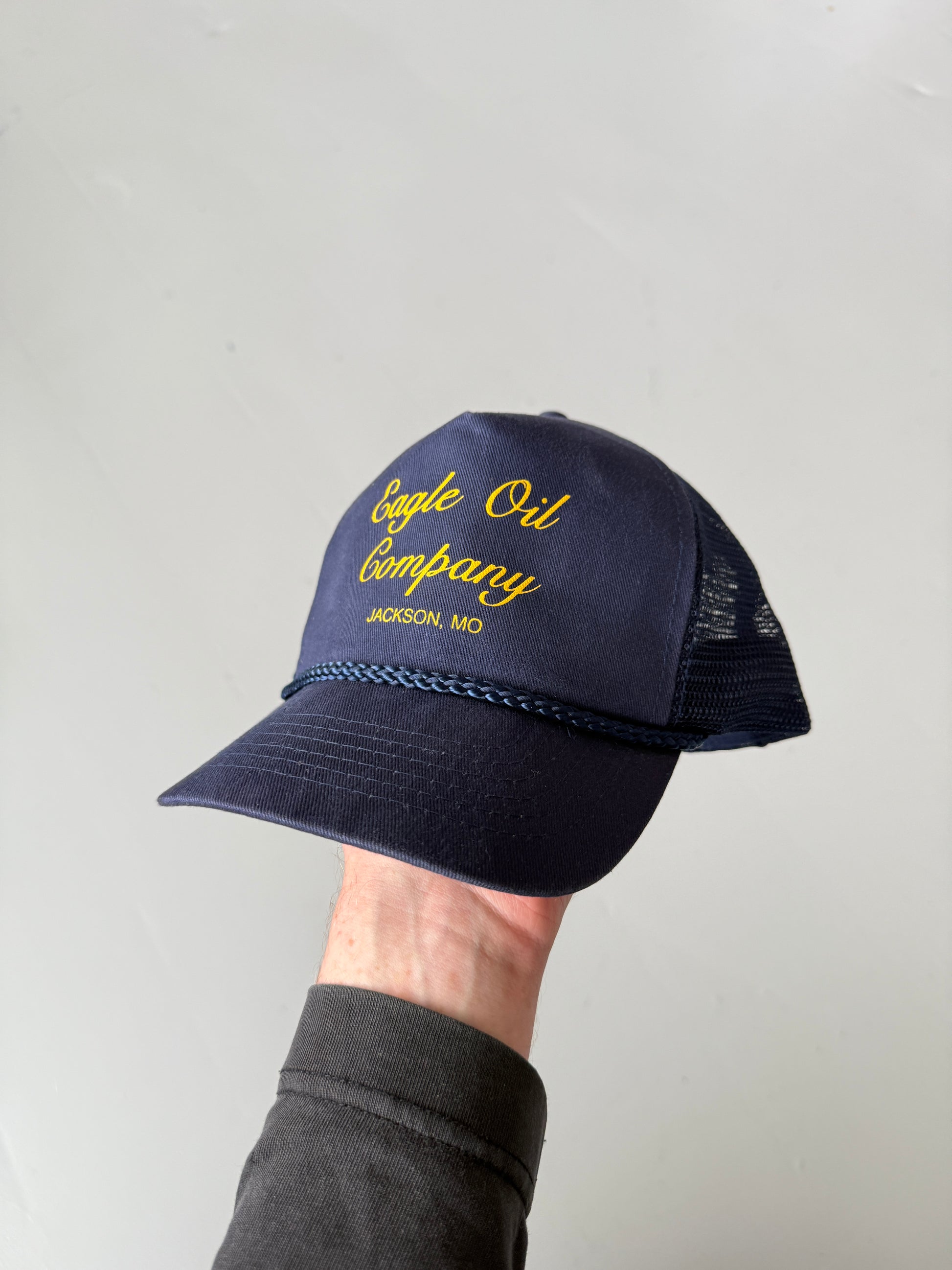 Navy Blue Eagle Oil Vintage Canvas and Mesh SnapBack Trucker Cap