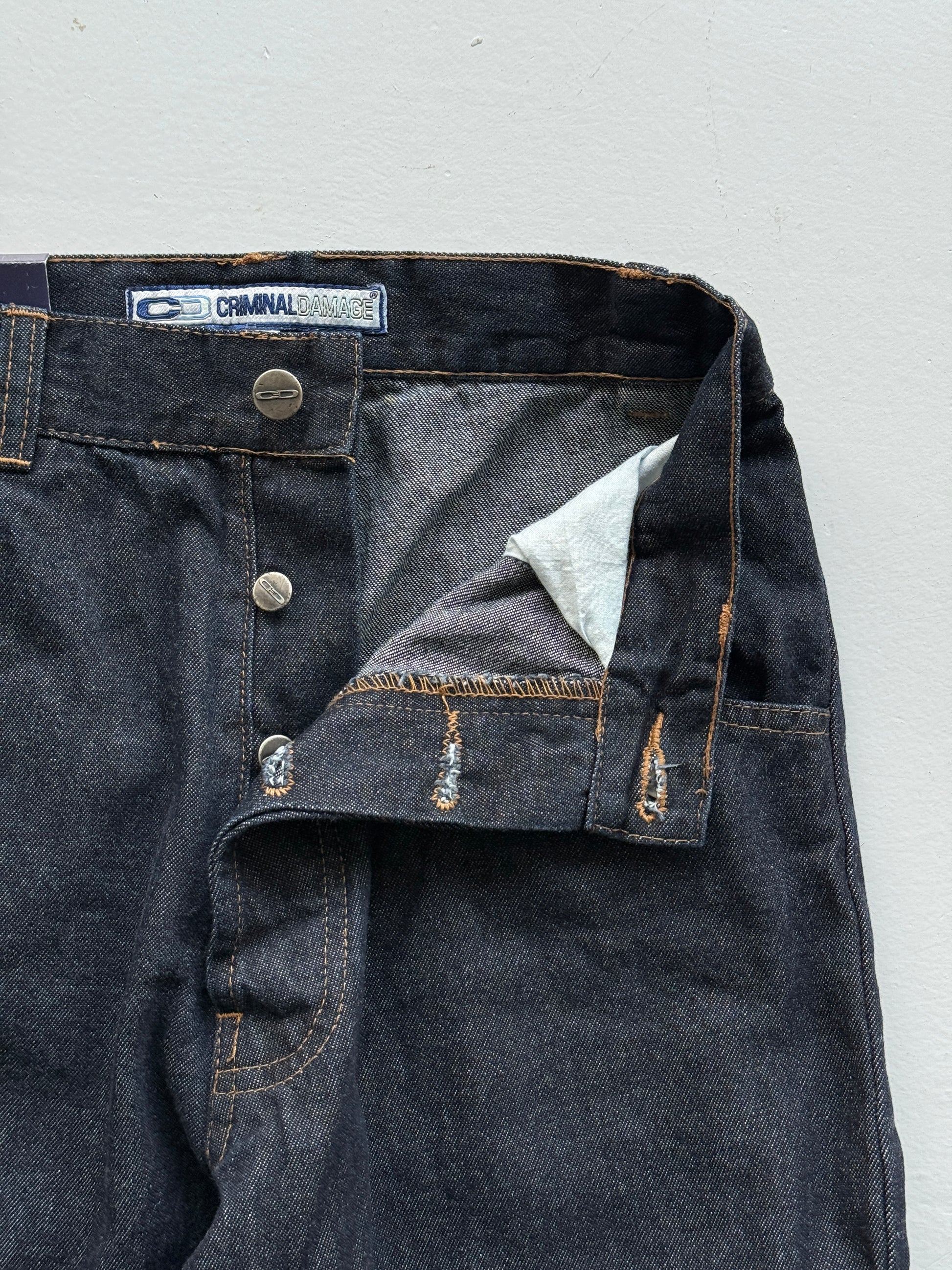 Navy Criminal Damage Y2K Vintage Wide Leg Baggy Jeans - W26 x L31