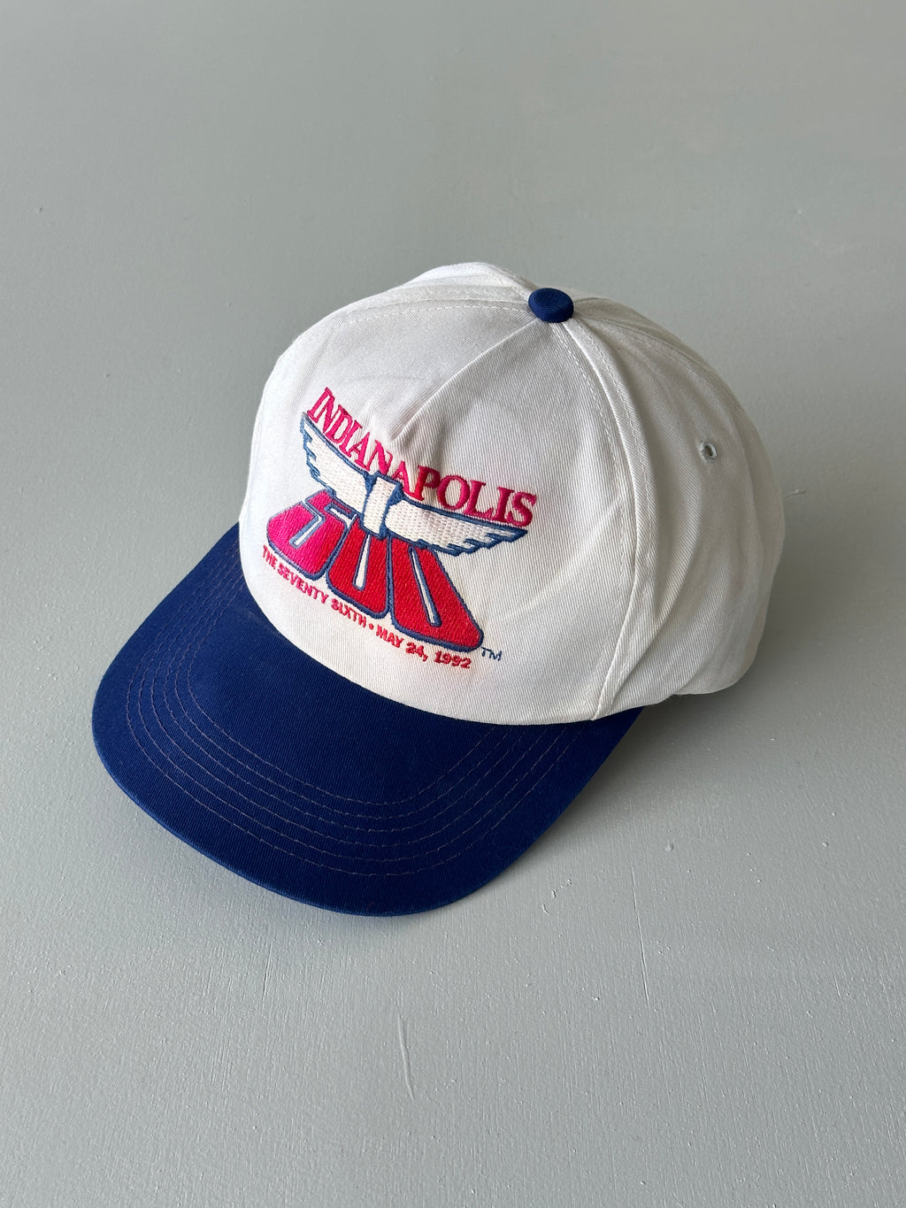 White / Navy Indianapolis 500 1992 Vintage SnapBack Trucker Cap