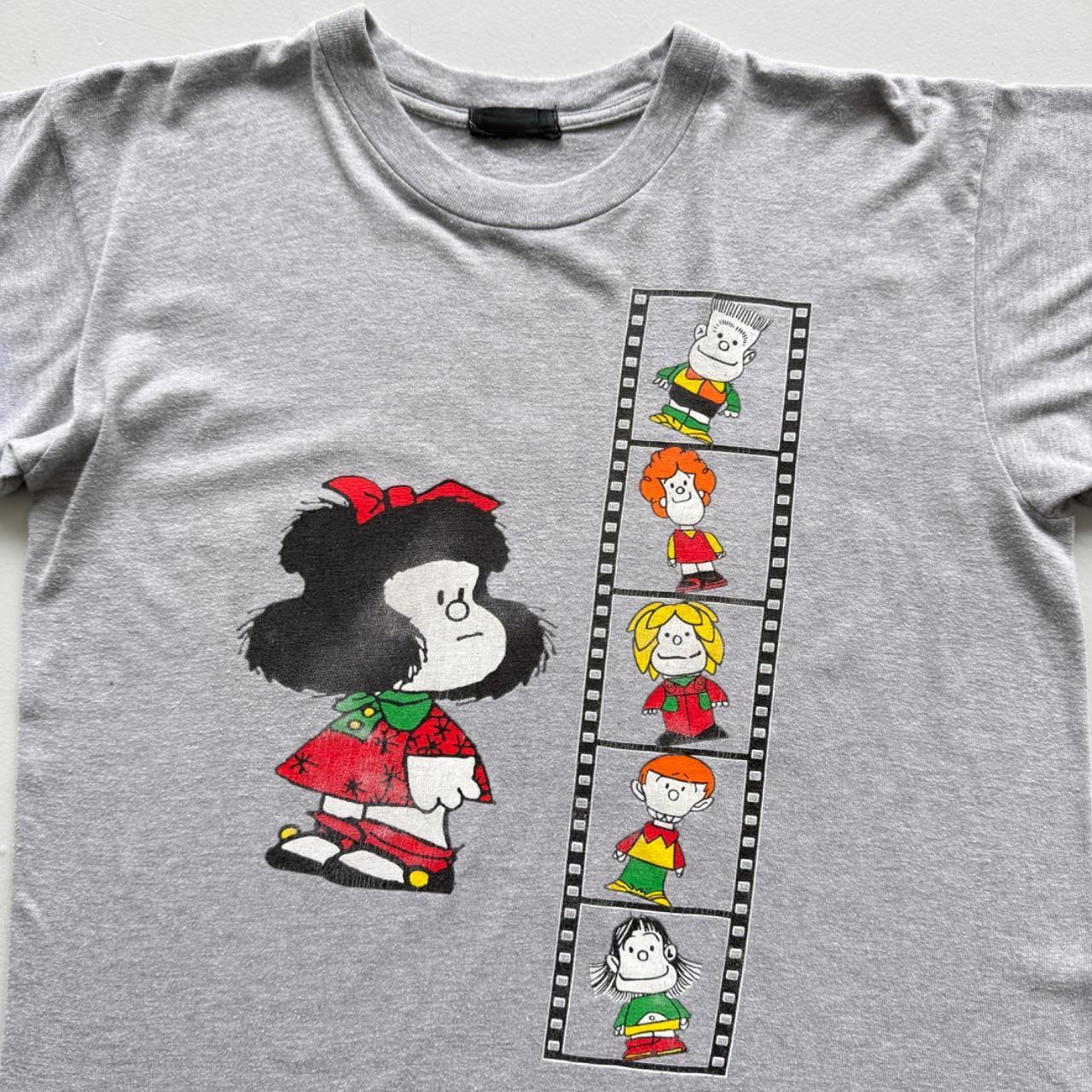 Grey Mafalda Grey Cartoon 80s Vintage Graphic T-Shirt - Medium