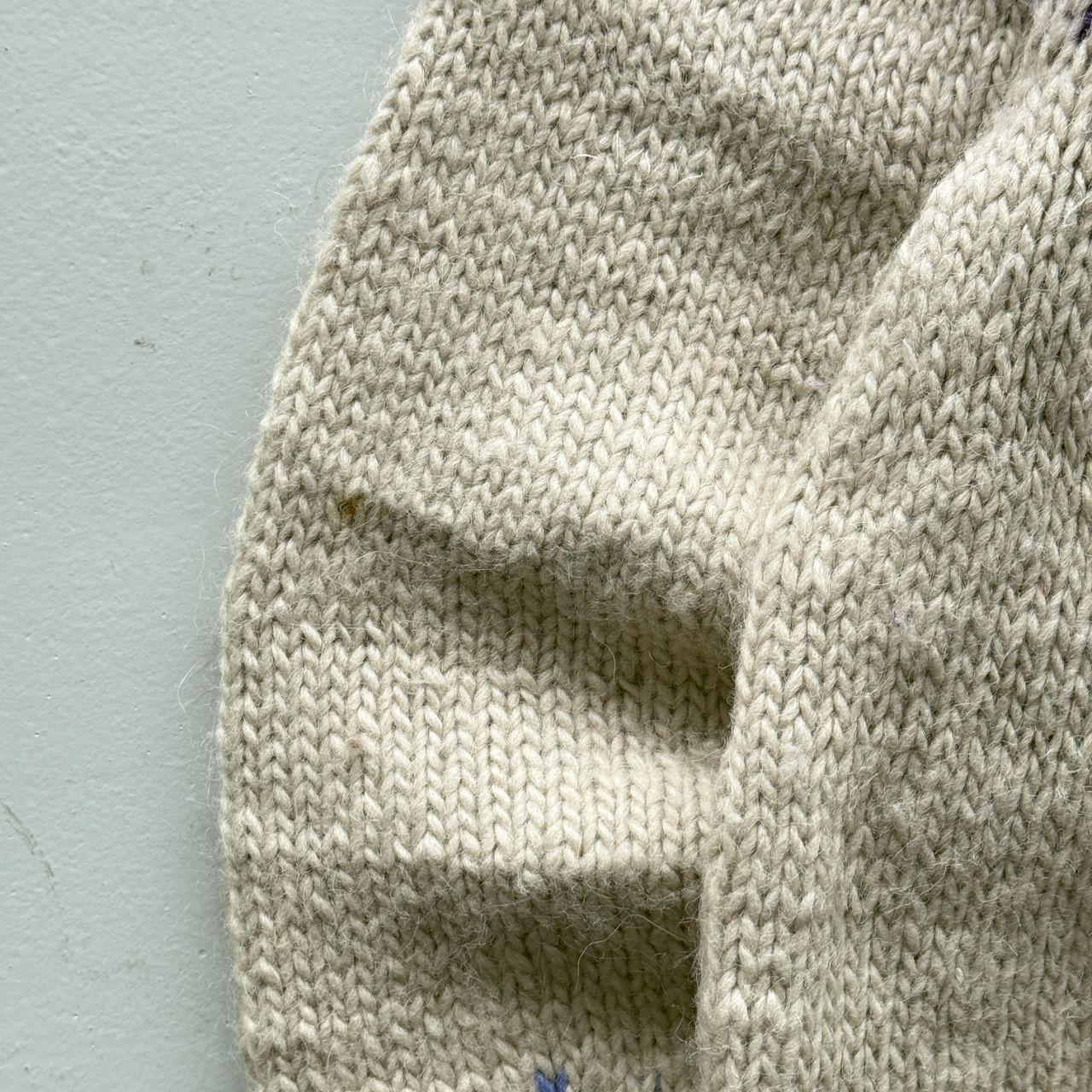 Cream Purple 80’s Vintage Geometric Knit Jumper - Large