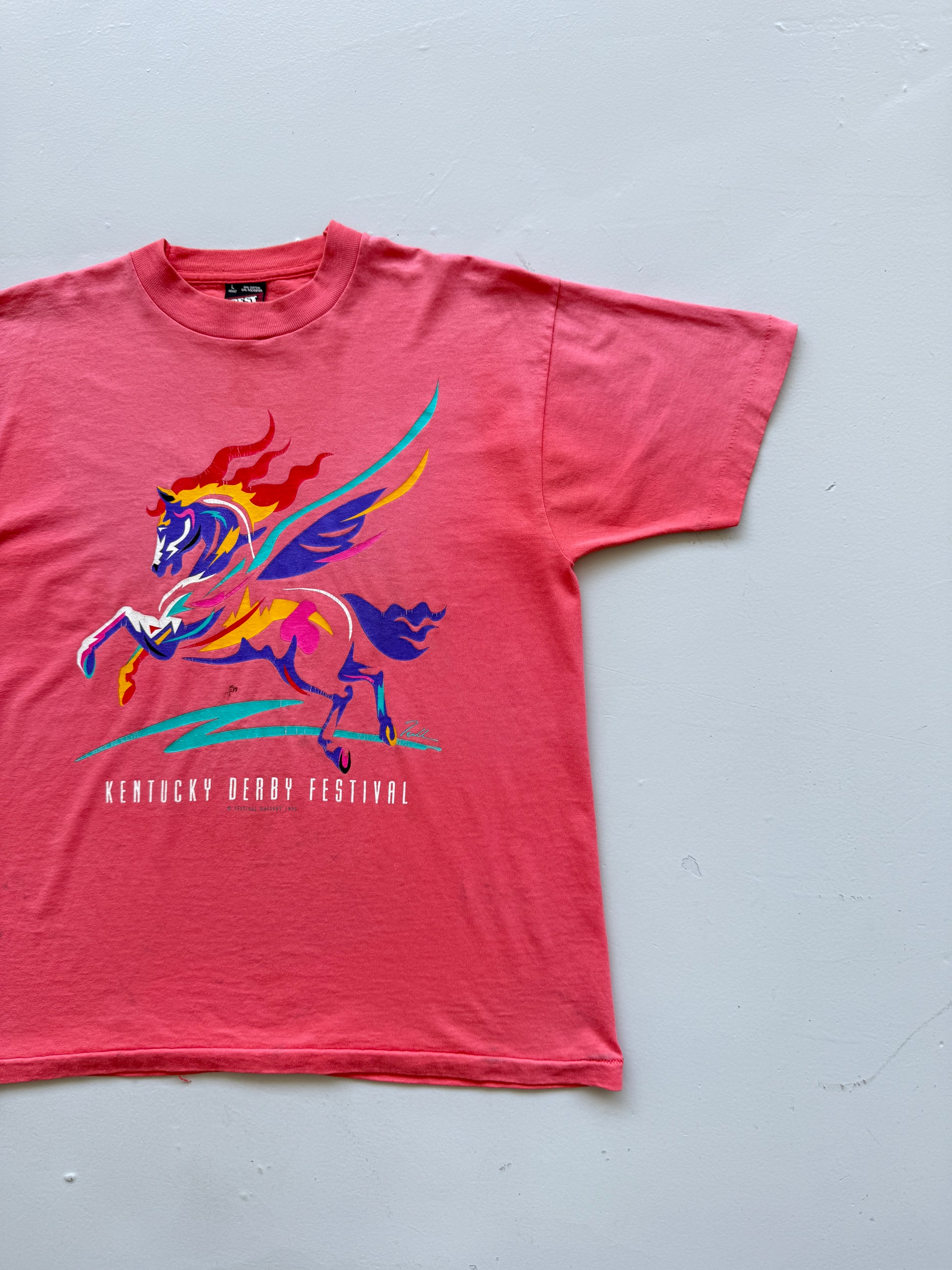 Pink Kentucky Derby Festival 90's Vintage Single Stitch Graphic T-Shirt - Large