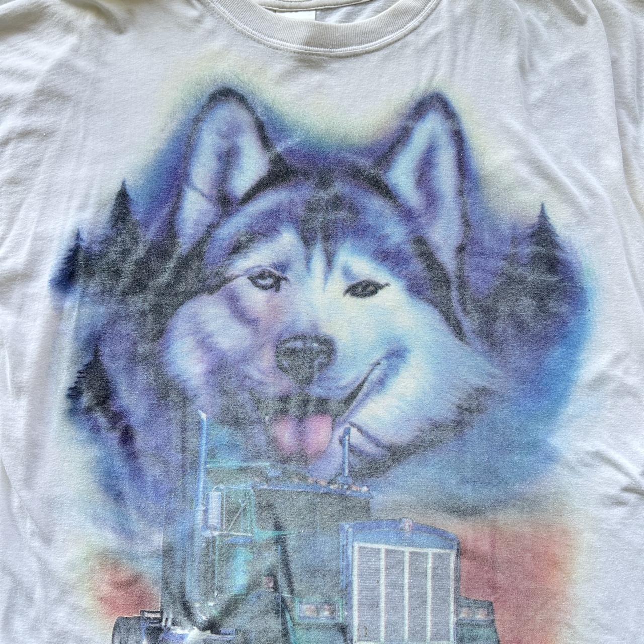 White Airbrushed Husky / Trucker Vintage 90's T-shirt - XL