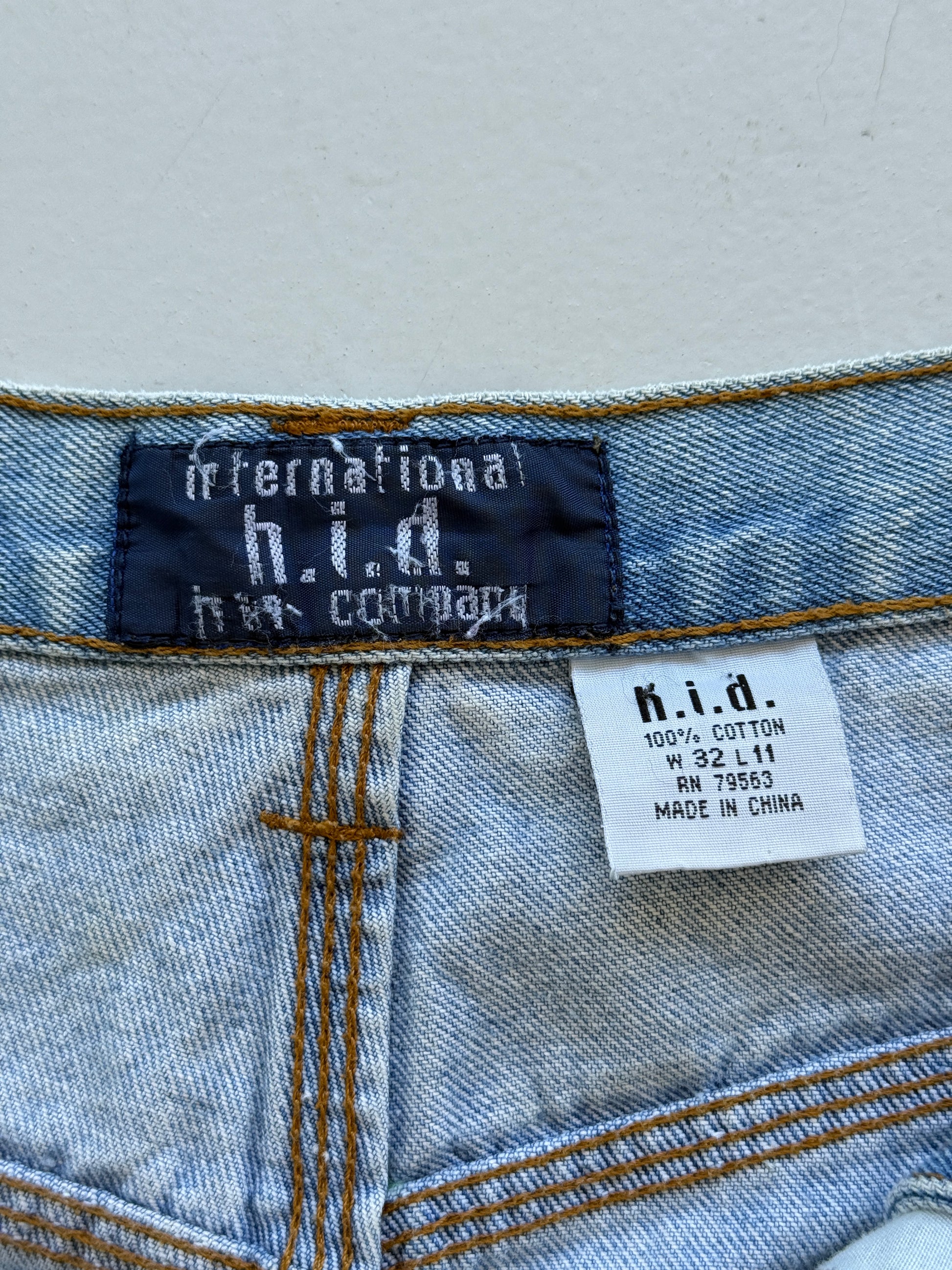 Light Blue HID 90's Vintage Baggy Hip Hop Carpenter Denim Shorts - W32 x L10.5