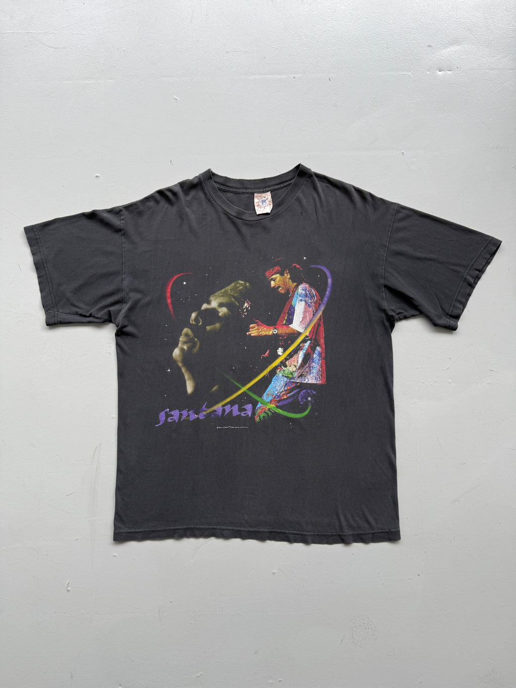 Faded Black Carlos Santana 90's Vintage Graphic Band T-Shirt - Medium