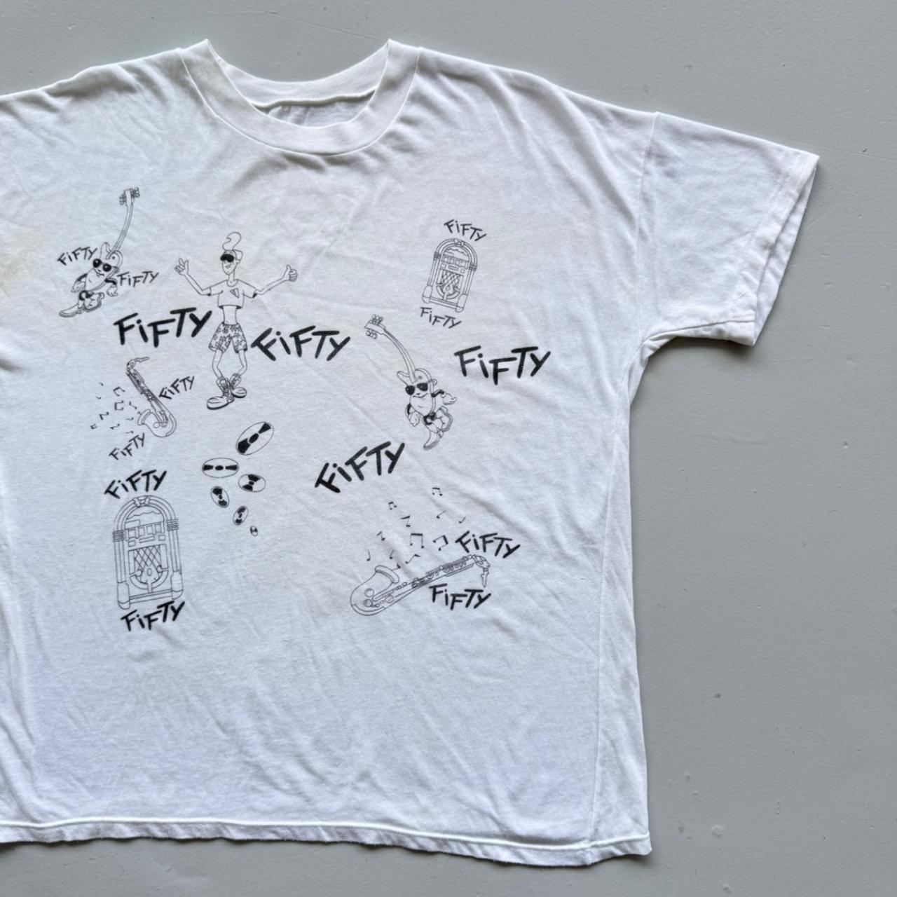 White Fifty Fifty 80s Solgan Vintage T-shirt - Large