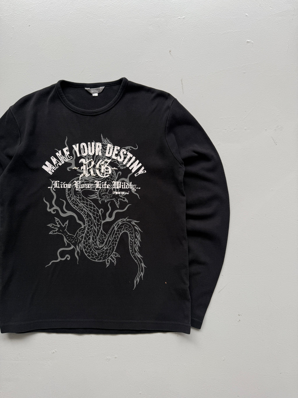 Black  Make Your Own Destiny Y2K Vintage Dragon Graphic Long Sleeve Top - M
