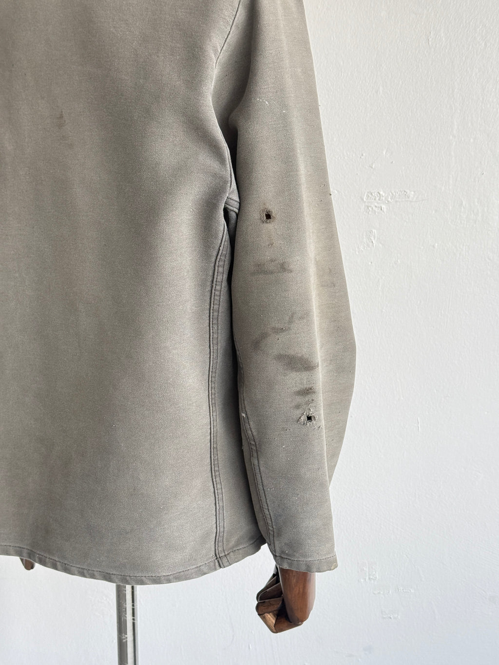 Thrashed Grey French Moleskin 1960s/70s Vintage Chore Jacket CH538 - Small