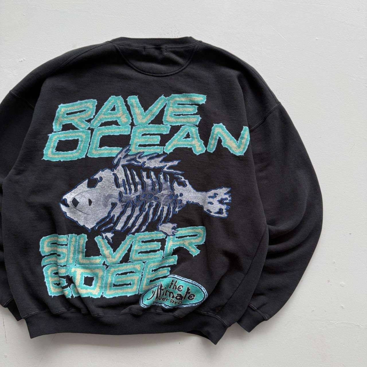 Faded Black Ocean Rave 90s Vintage Graphic Sweatshirt - XL