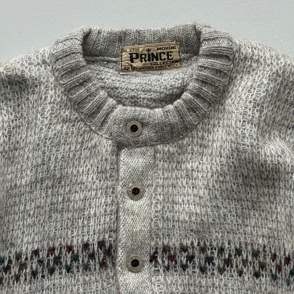 Grey Pattern Knit 80s Vintage Wool Sweatshirt - Medium