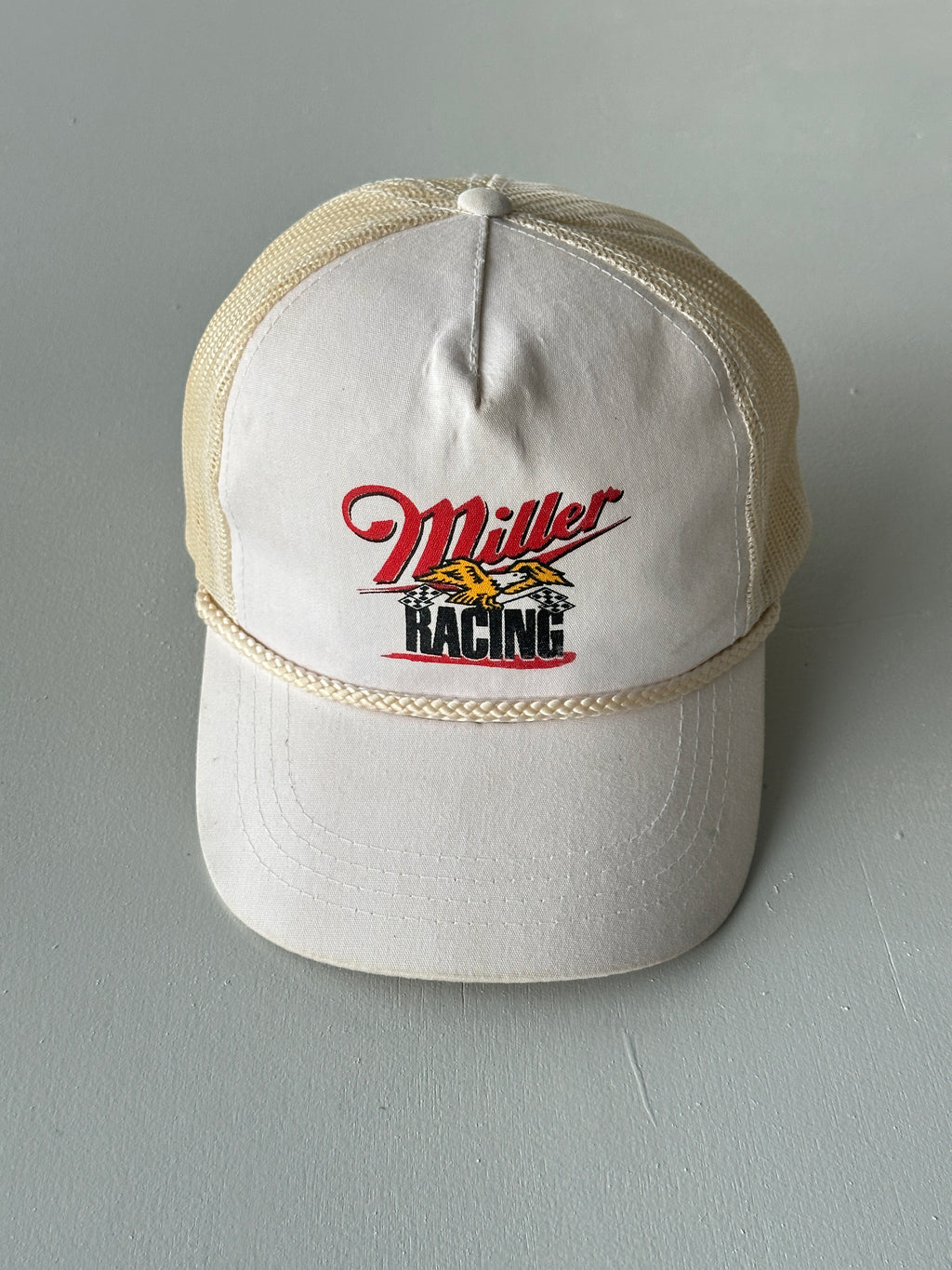 White / Cream Miller Racing 90's Vintage Mesh SnapBack Trucker Cap