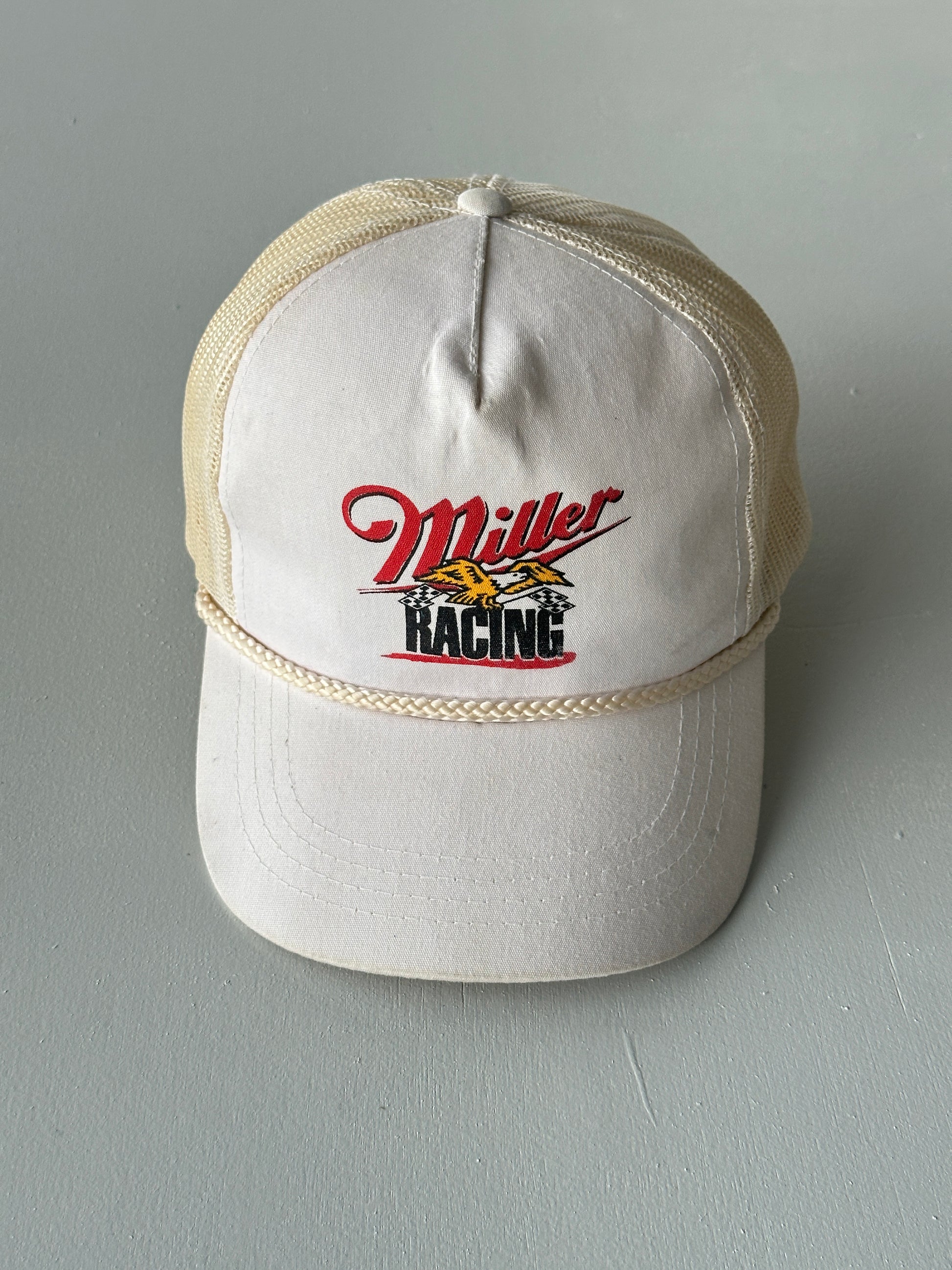White / Cream Miller Racing 90's Vintage Mesh SnapBack Trucker Cap