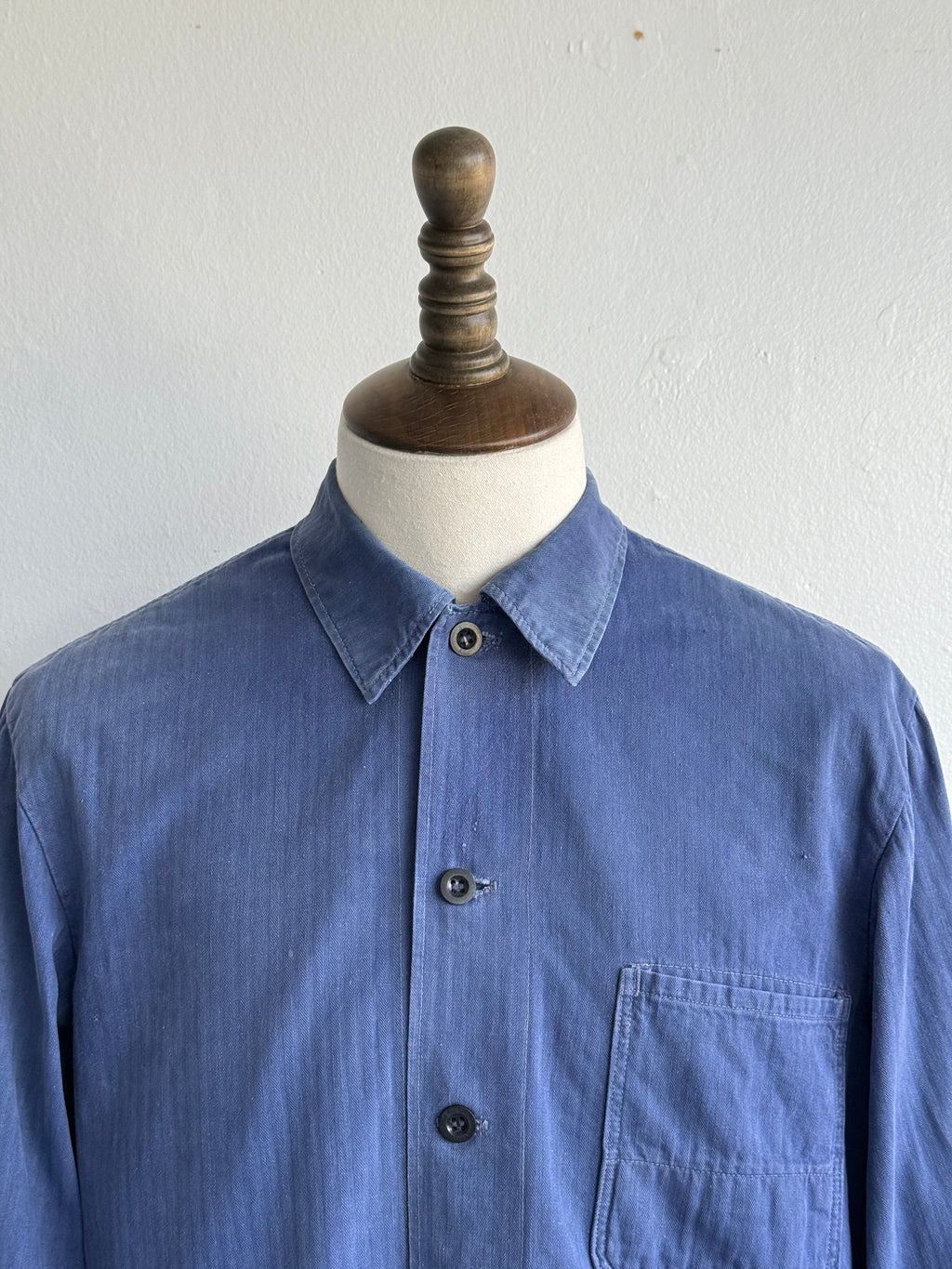Faded Blue French Herringbone 1970s Vintage Workwear Chore Jacket CH462 - Small