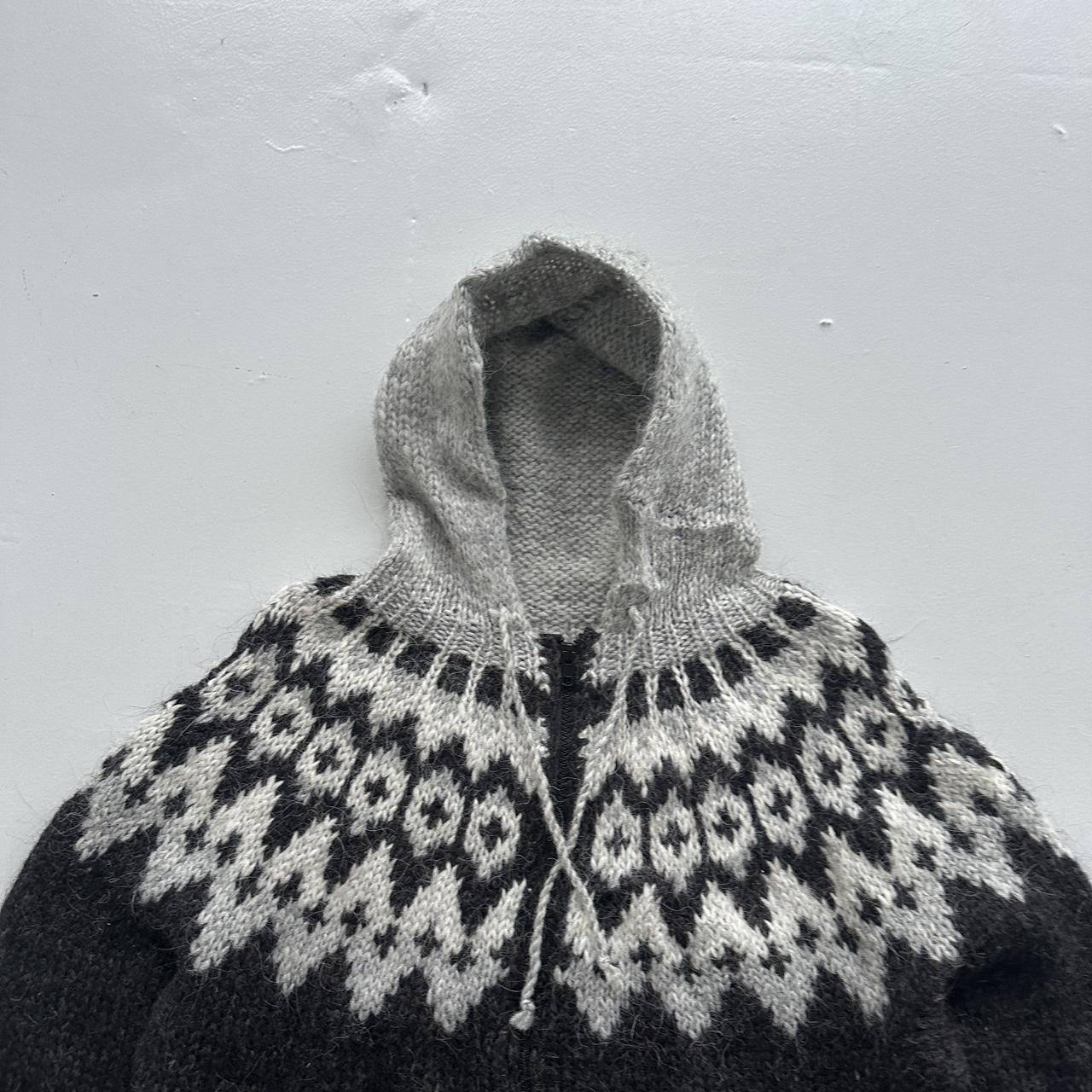 Charcoal Grey Hand Made 80s Vintage Woollen Knit Full-Zip Jumper / Hoodie - Large