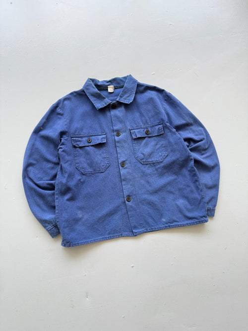 Blue French Herringbone 1970's Vintage Workwear Chore Jacket CH330 - Small